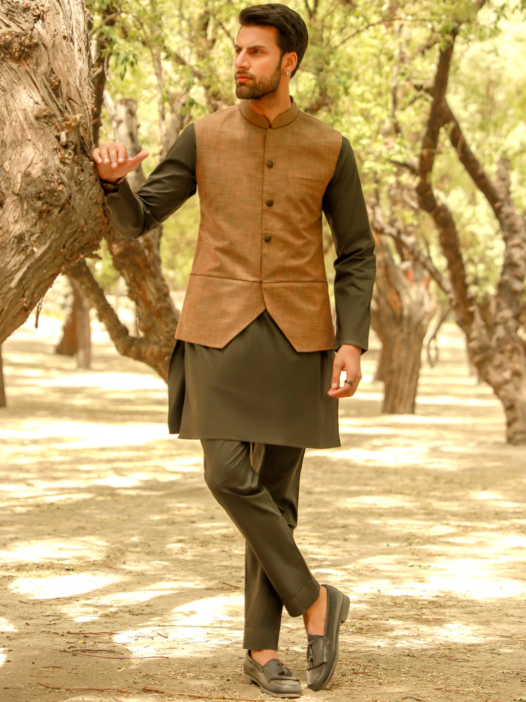 KHAKI COTTON WAISTCOAT | AL-WC-US-428/AM-903A - Image 2