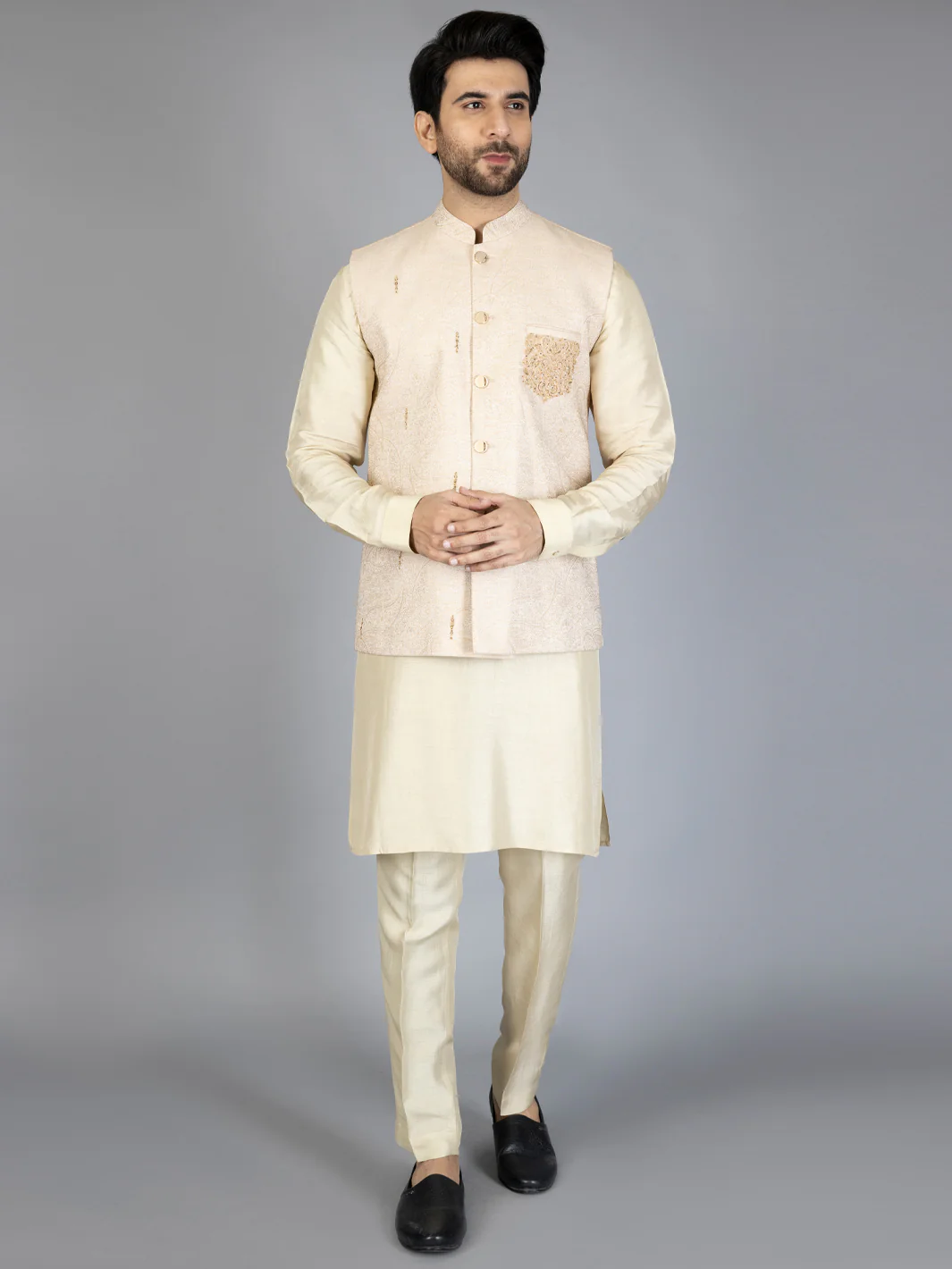 BEIGE VISCOSE WAISTCOAT | AL-WC-US-440/AM-328A - Image 2