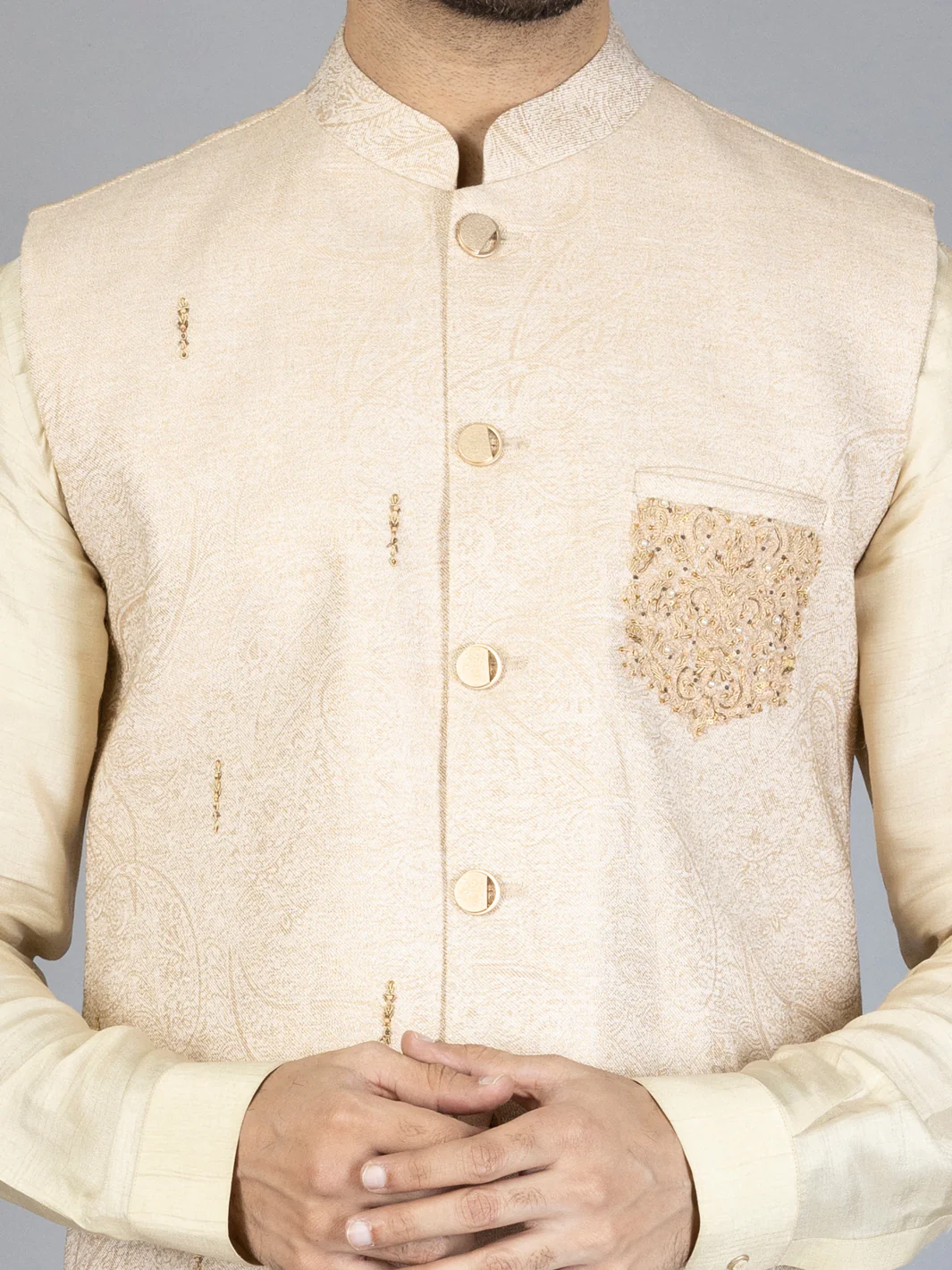 BEIGE VISCOSE WAISTCOAT | AL-WC-US-440/AM-328A - Image 3