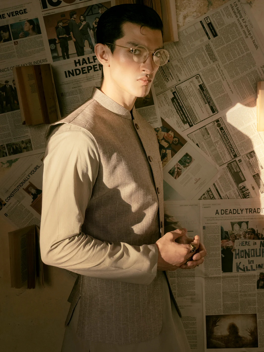 GREY LINEN WAISTCOAT | AL-WC-US-451/AM-8062A - Image 5