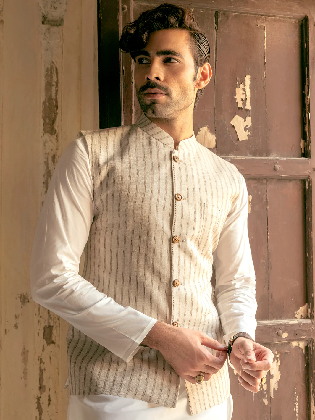 BEIGE LINEN WAISTCOAT | AL-WC-US-452/AM-8061A - Image 4