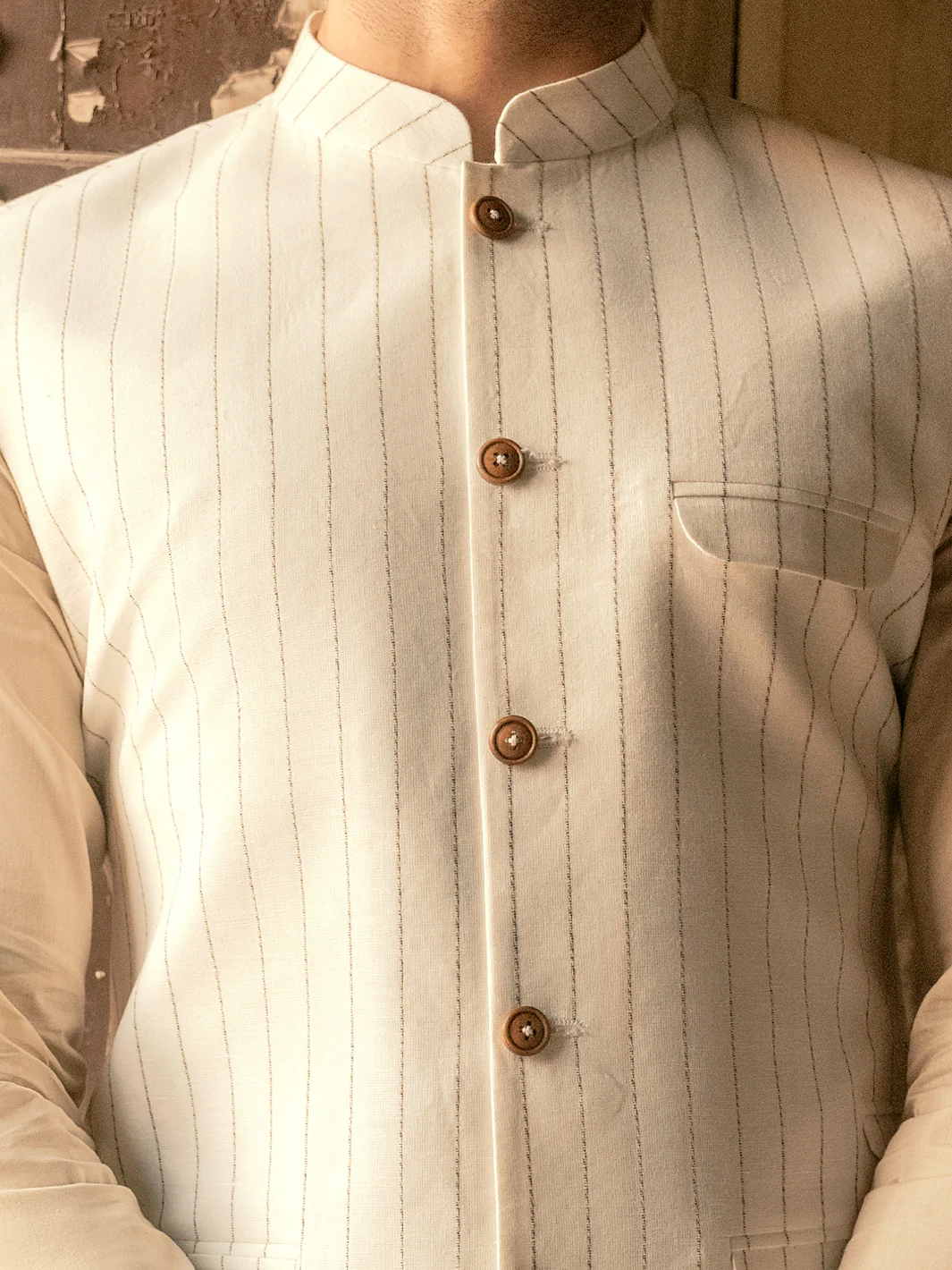 OFF WHITE LINEN WAISTCOAT | AL-WC-US-453/AM-8069A - Image 2