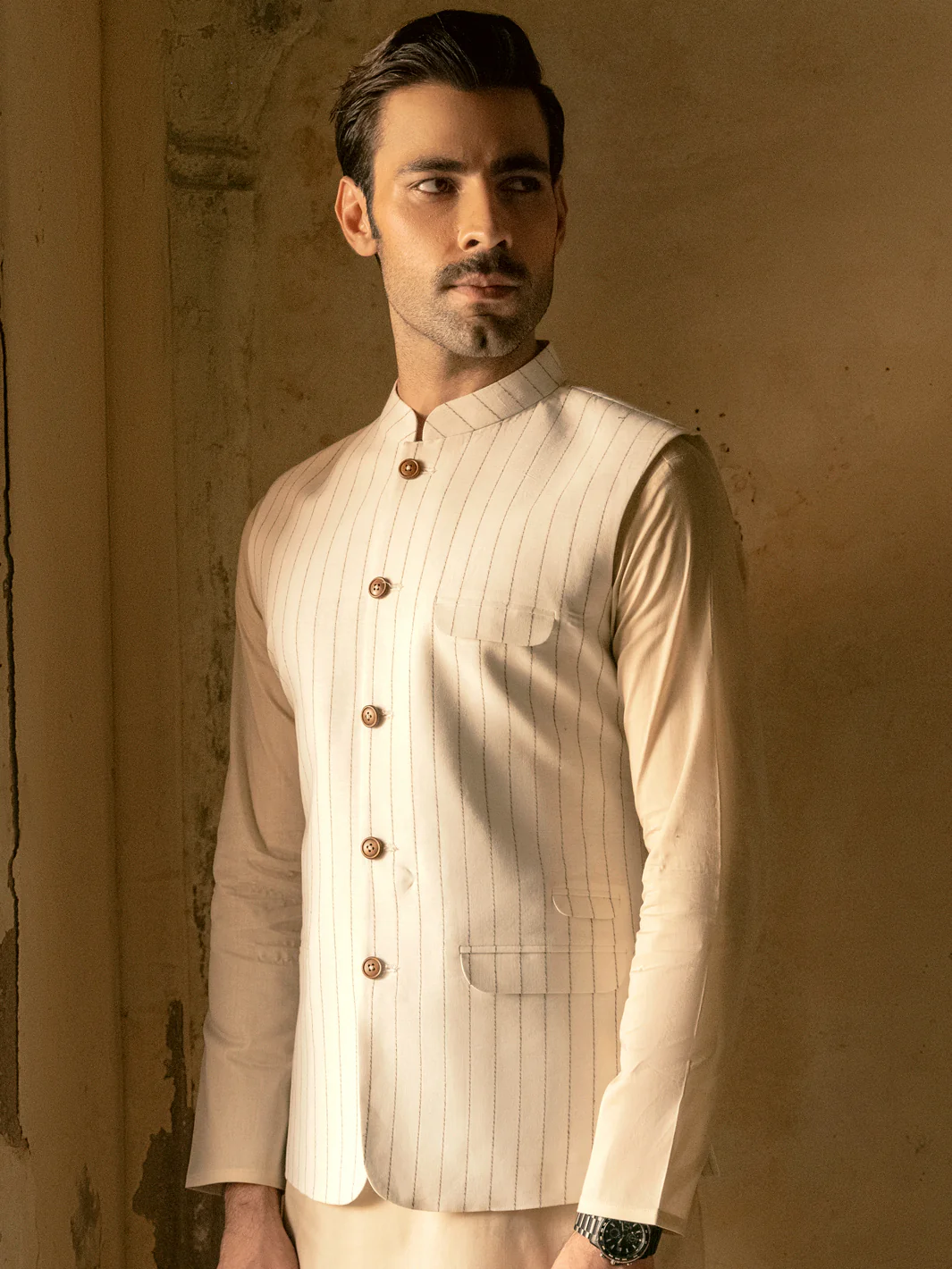 OFF WHITE LINEN WAISTCOAT | AL-WC-US-453/AM-8069A - Image 3