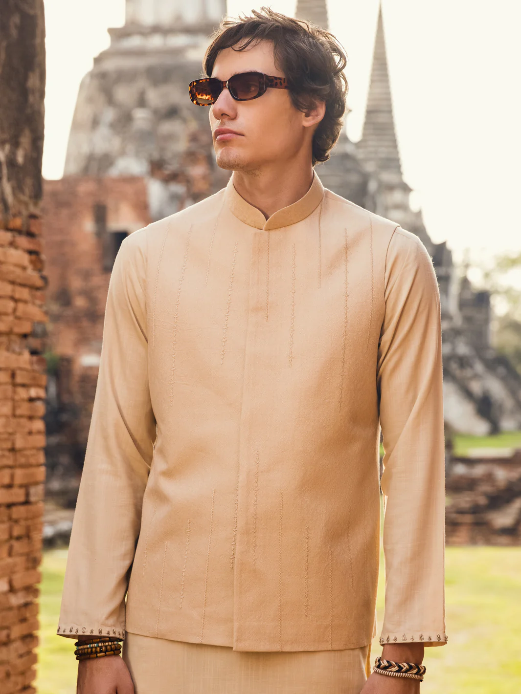 BEIGE COTTON WAISTCOAT | AL-WC-US-459/AM-233C - Image 3