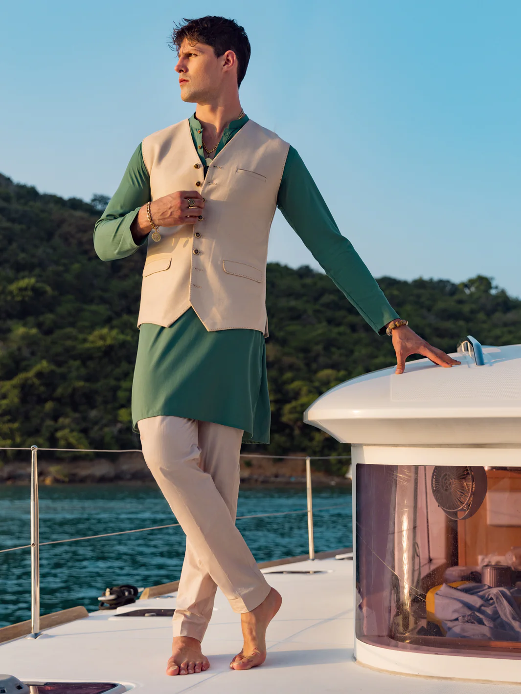 BEIGE VISCOSE WAISTCOAT | AL-WC-US-469/AM-301A - Image 2