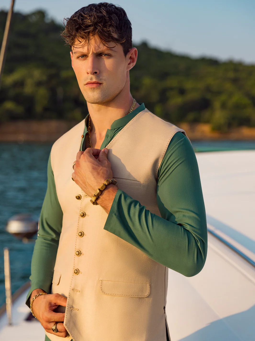 BEIGE VISCOSE WAISTCOAT | AL-WC-US-469/AM-301A - Image 3