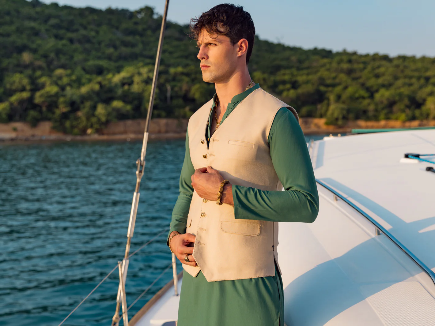 BEIGE VISCOSE WAISTCOAT | AL-WC-US-469/AM-301A - Image 4