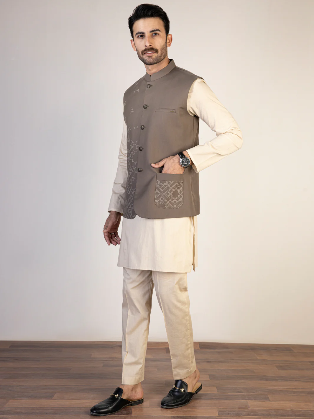 BROWN TAFLON RAYON WAISTCOAT | AL-WC-US-479/AM-6144B - Image 3