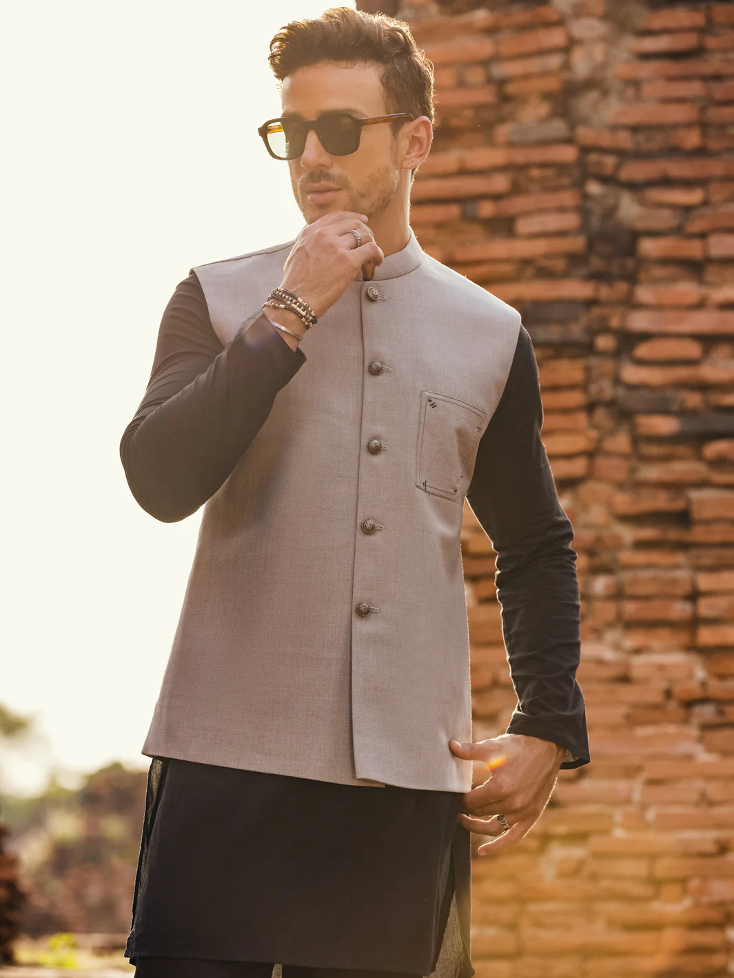 GREY TAFLON RAYON WAISTCOAT | AL-WC-US-480/AM-6144A - Image 2