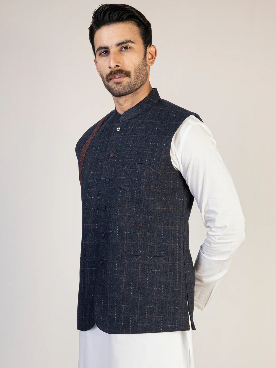 DARK BLUE BLENDED WAISTCOAT | AL-WC-US-488/JJ-8100A