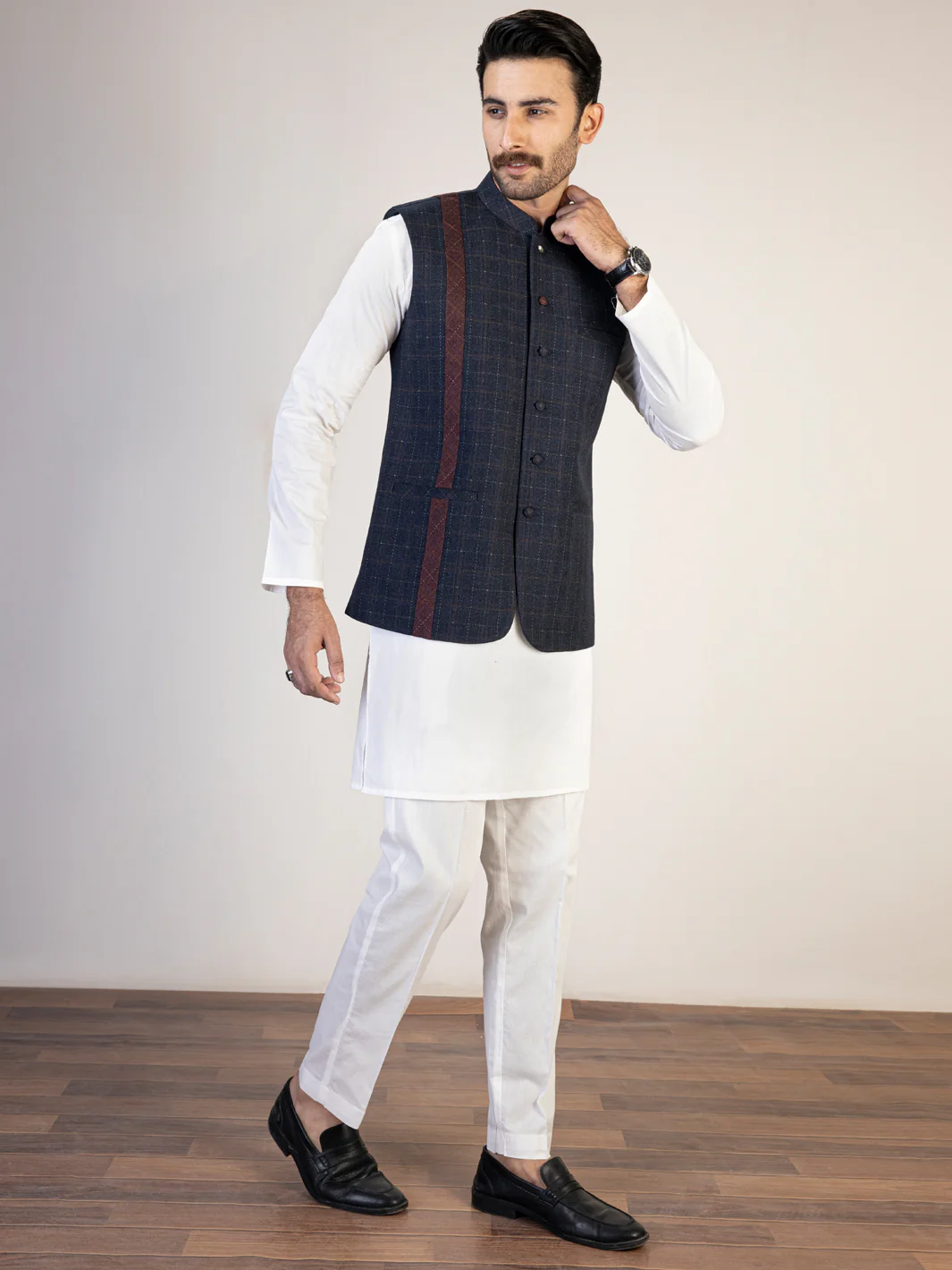 DARK BLUE BLENDED WAISTCOAT | AL-WC-US-488/JJ-8100A - Image 3