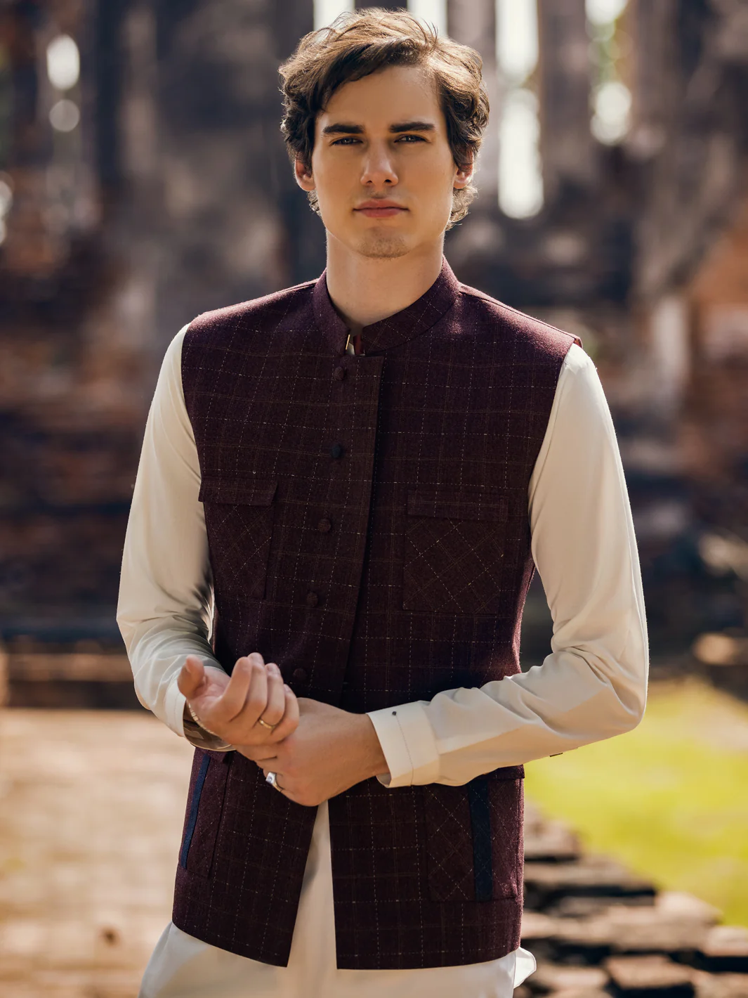 MAROON BLENDED WAISTCOAT | AL-WC-US-489/JJ-8100B - Image 3