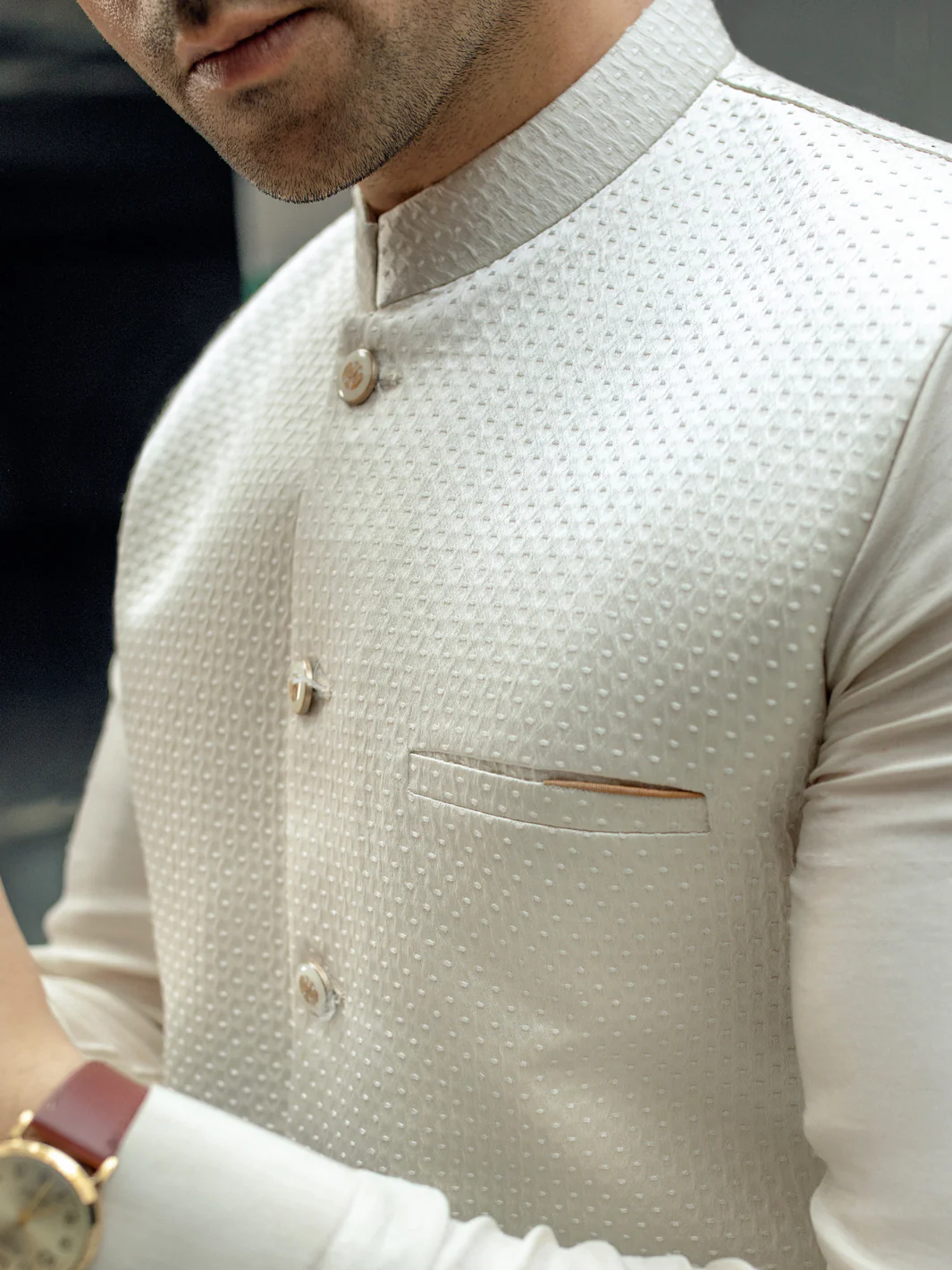 OFF WHITE BLENDED WAISTCOAT | AL-WC-US-505/AM-8041A - Image 3