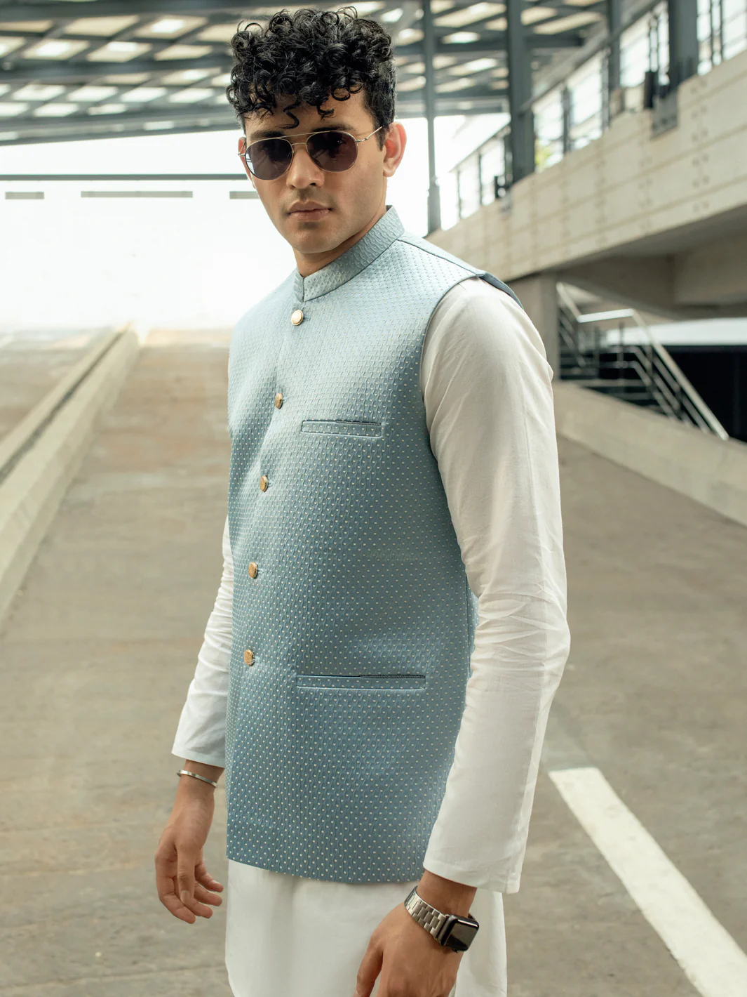 LIGHT BLUE BLENDED WAISTCOAT | AL-WC-US-510/AM-8044A - Image 2