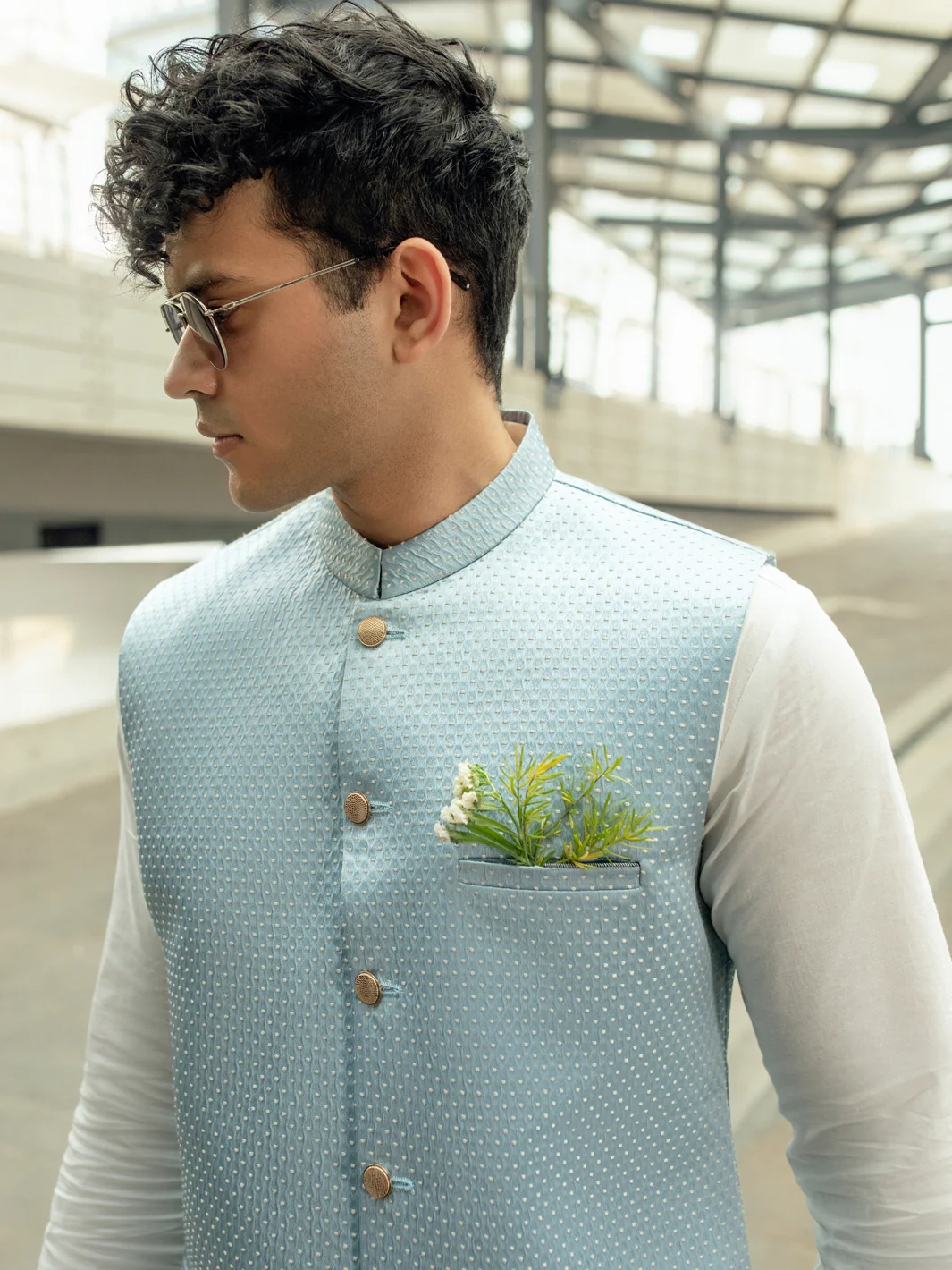 LIGHT BLUE BLENDED WAISTCOAT | AL-WC-US-510/AM-8044A - Image 3