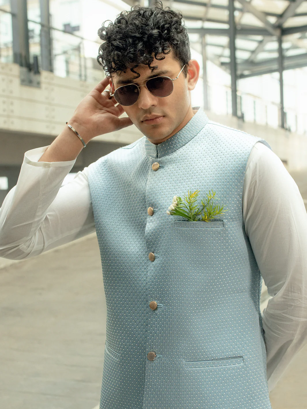 LIGHT BLUE BLENDED WAISTCOAT | AL-WC-US-510/AM-8044A - Image 4