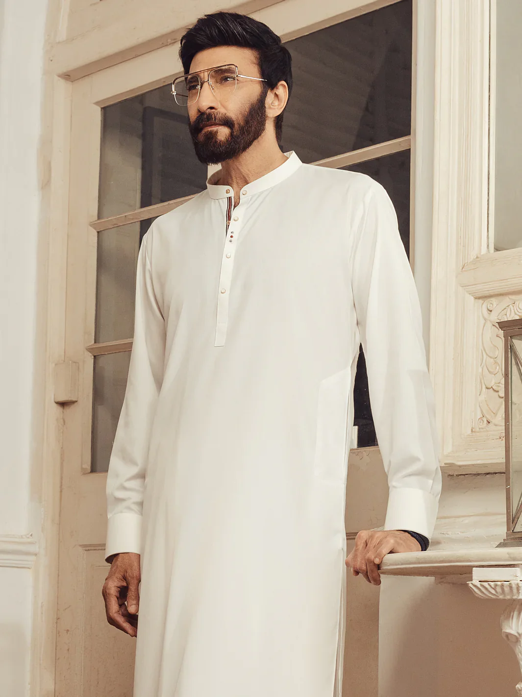 WHITE BLENDED KAMEEZ SHALWAR | ALET-KS-1011-R1/AM-6145-A6 - Image 3