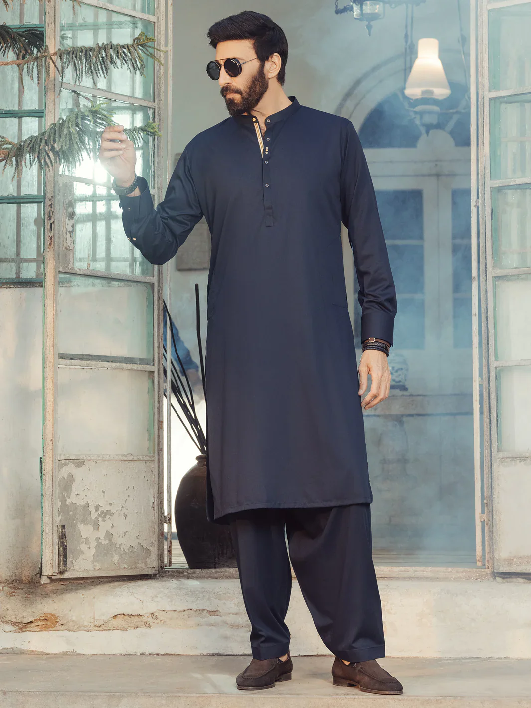 MIDNIGHT BLUE BLENDED KAMEEZ SHALWAR | ALET-KS-1013/AM-6145-C3 - Image 2