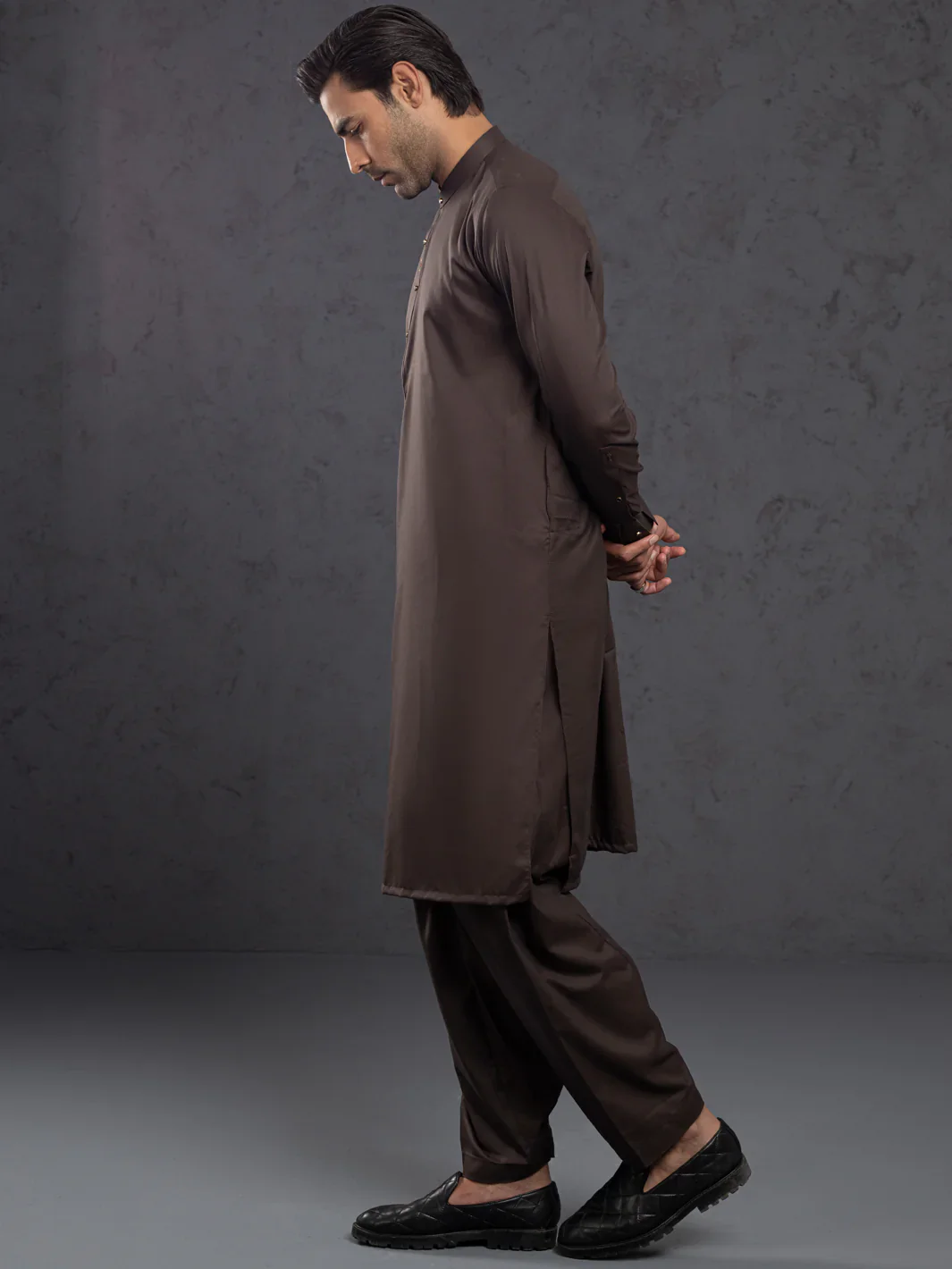BROWN BLENDED KAMEEZ SHALWAR | ALET-KS-1015-R1/AM-6145-E11 - Image 5