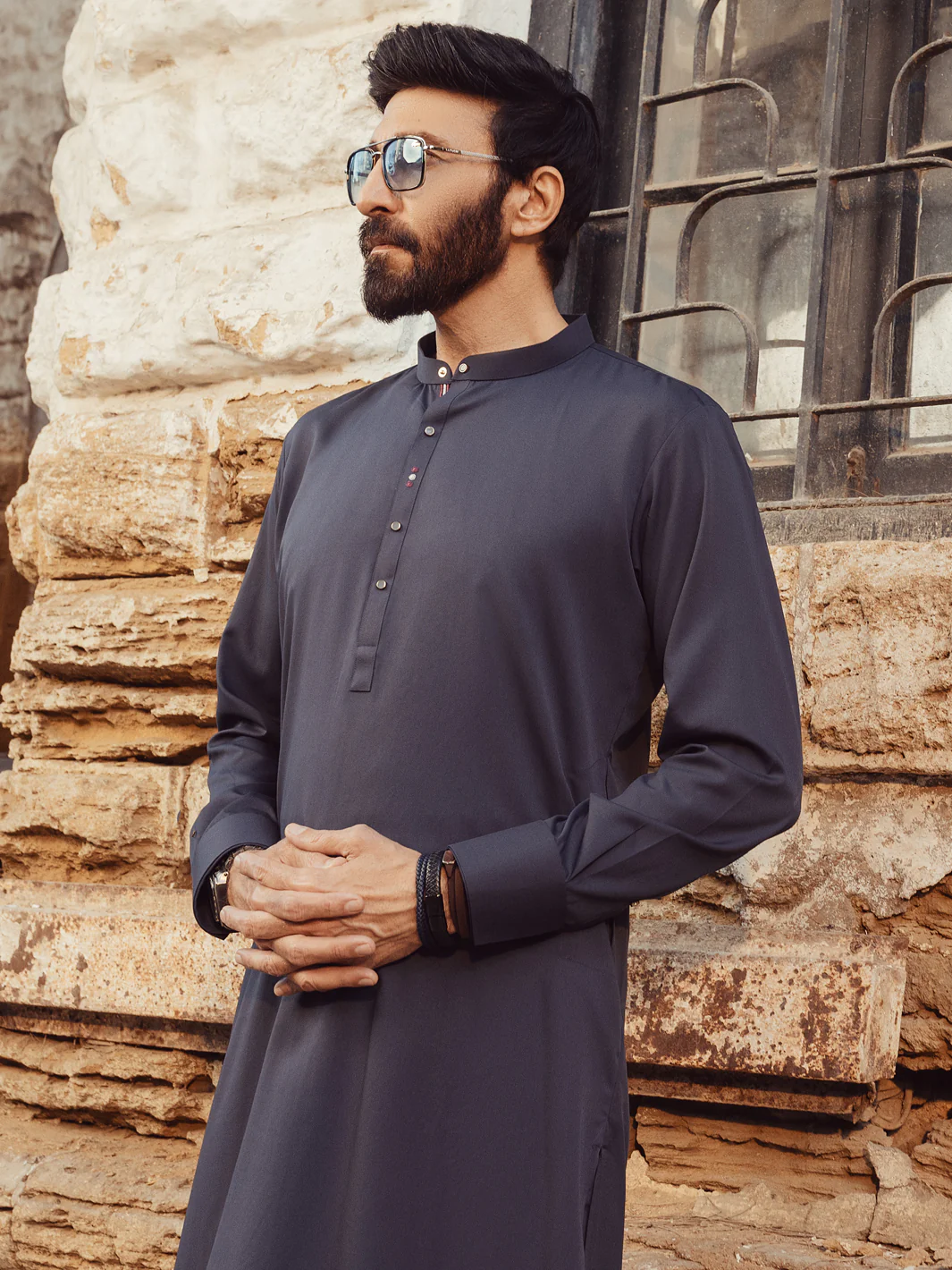 GREY BLENDED KURTA TROUSERS | ALET-KT-1002/AM-6145-B2 - Image 3