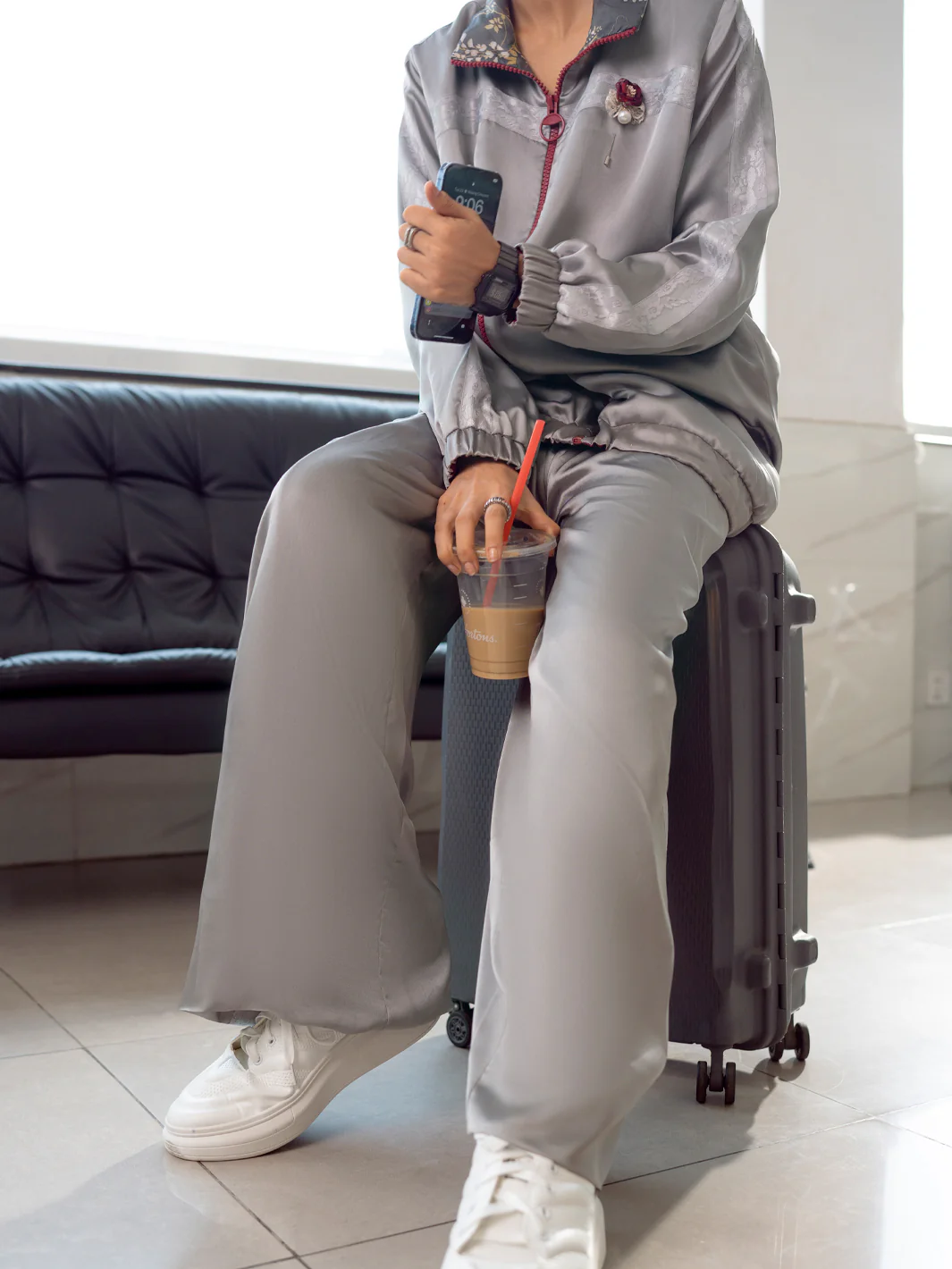 GREY CHARMEUSE SILK 2PC STITCHED | ALP-2PS-LKS-US-1700/AM-2757C - Image 3