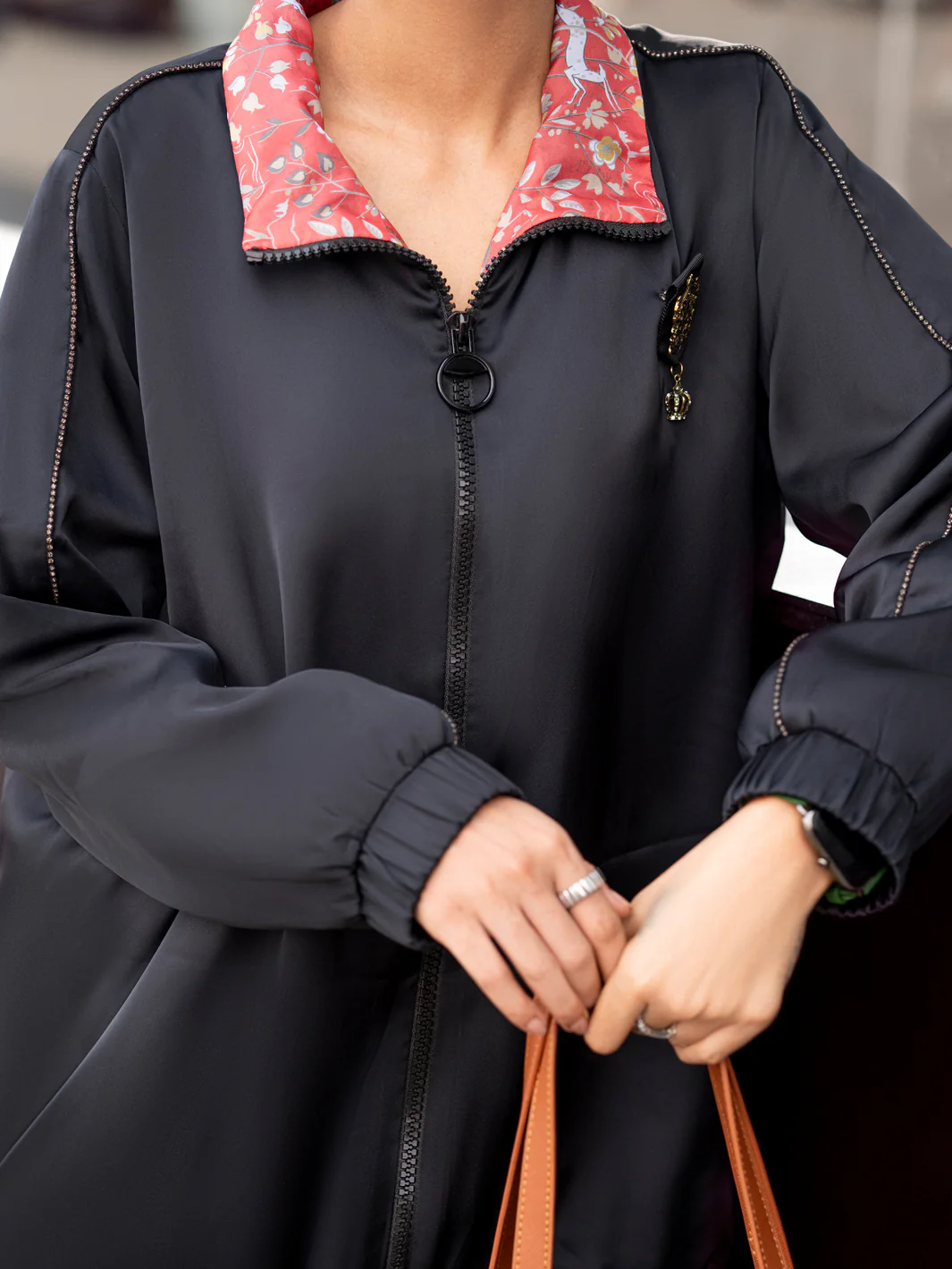 BLACK CHARMEUSE SILK 2PC STITCHED | ALP-2PS-LKS-US-1702/AM-2757G - Image 3
