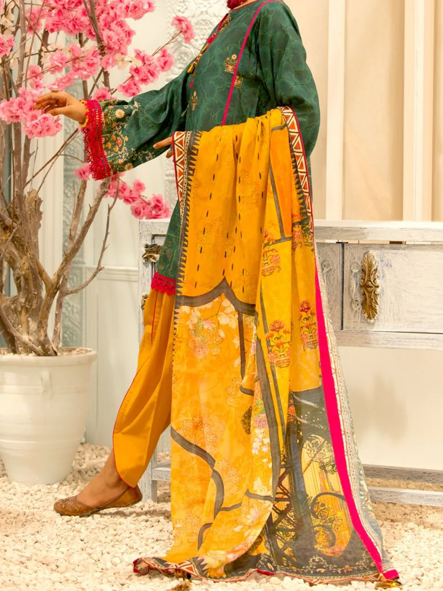 TEAL LAWN 2PC UNSTITCHED | ALP-2PS-US-1201 FB-1201A - Image 2