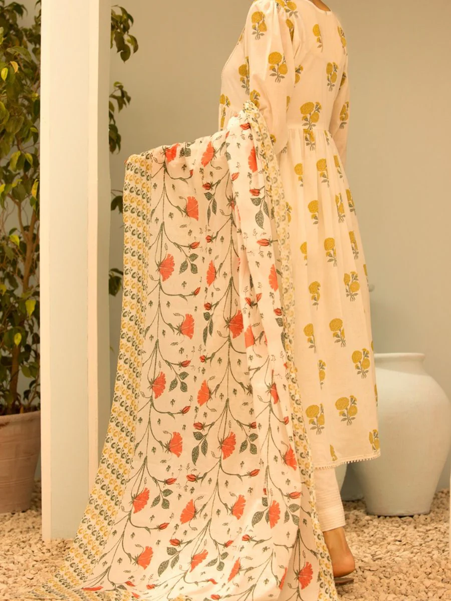 WHITE LAWN 2PC UNSTITCHED | ALP-2PS-US-1202 FB-1202A - Image 2