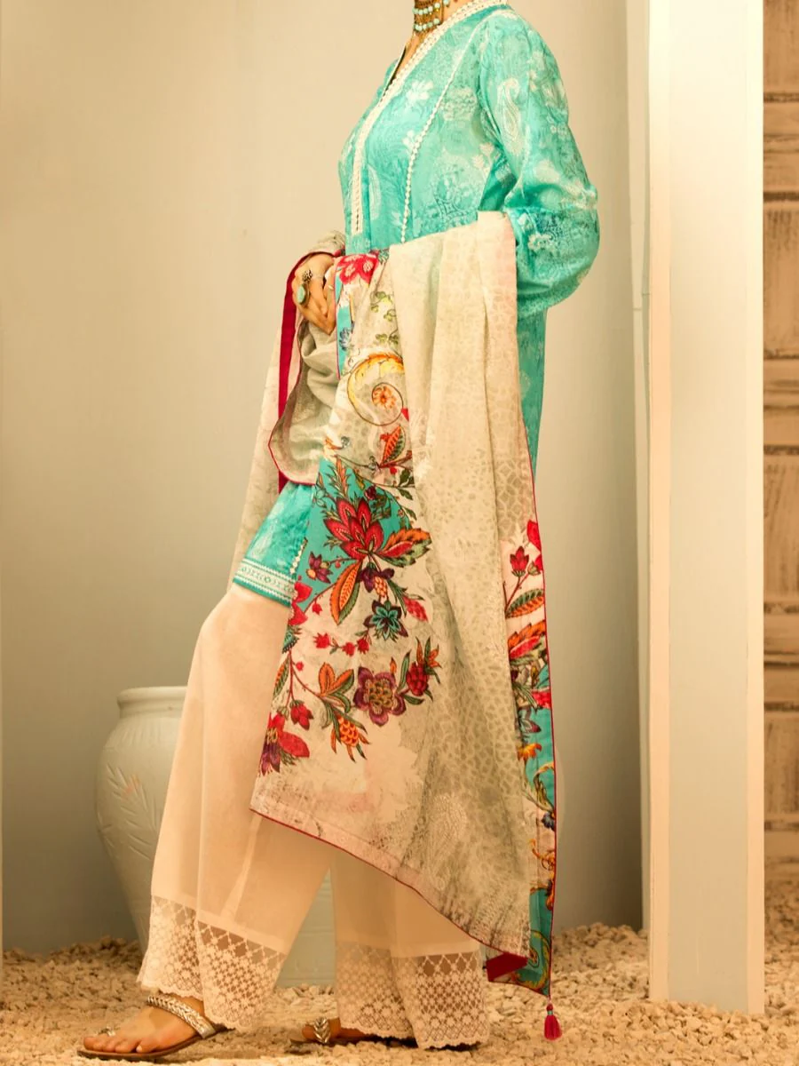 AQUA LAWN 2PC UNSTITCHED | ALP-2PS-US-1203 FB-1203A - Image 2