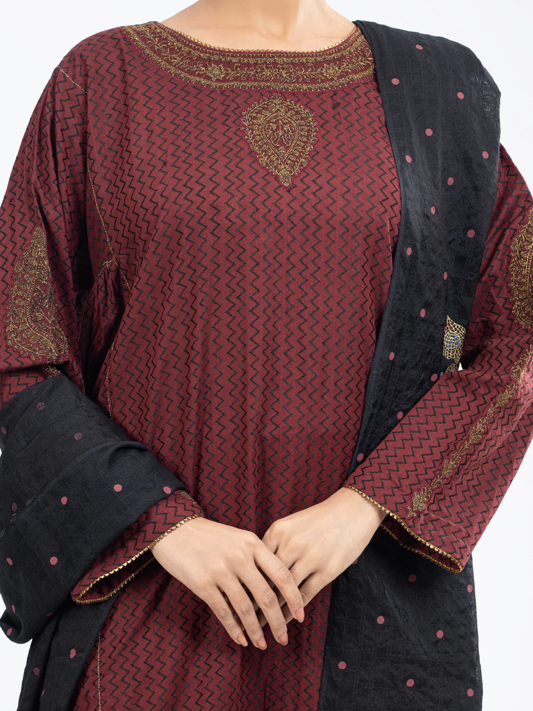 MAROON LINO KARA 3PC UNSTITCHED | ALP-3PS-1802 AM-2882A - Image 3