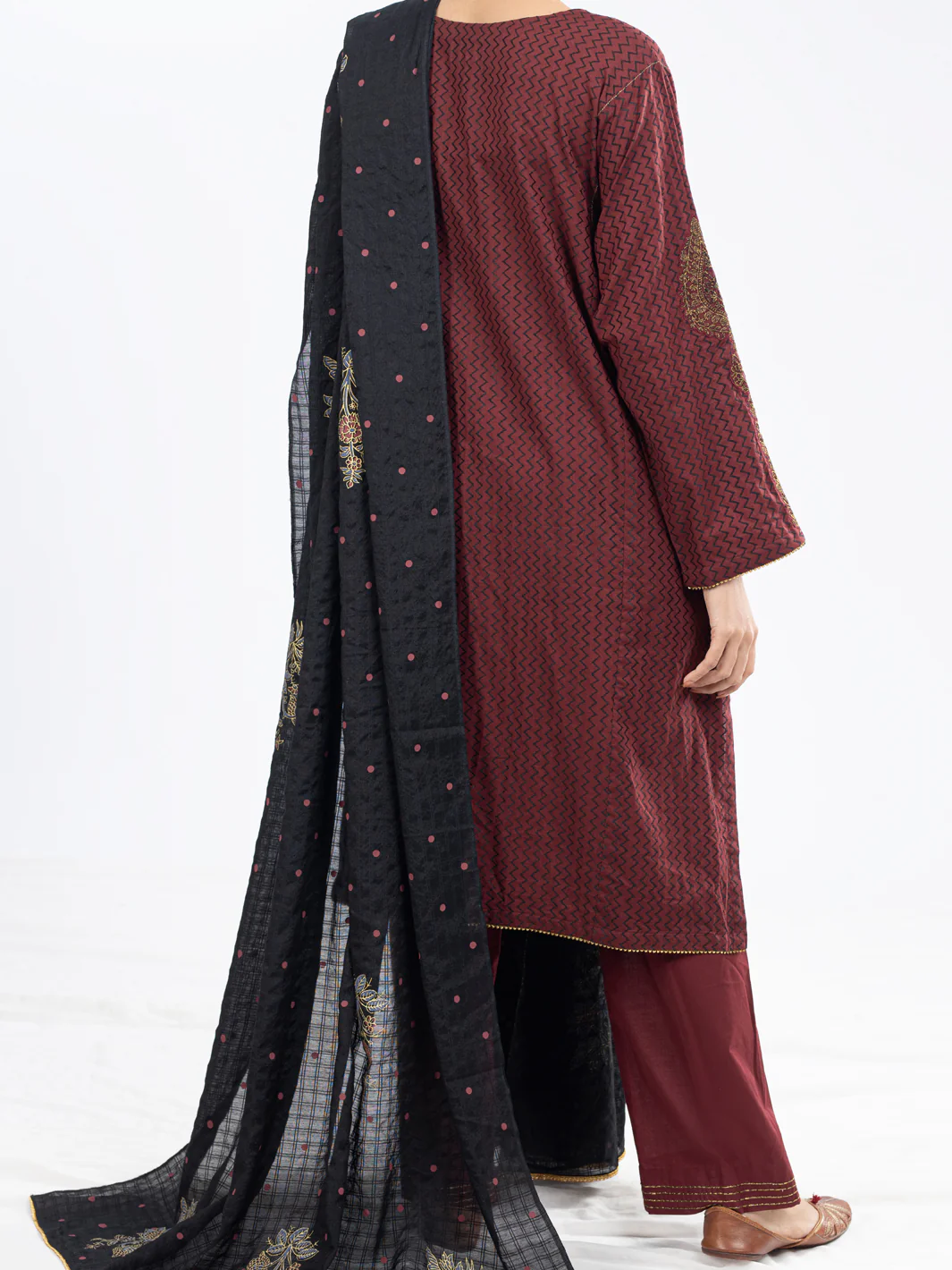 MAROON LINO KARA 3PC STITCHED | ALP-3PS-1802/S AM-2882A - Image 2