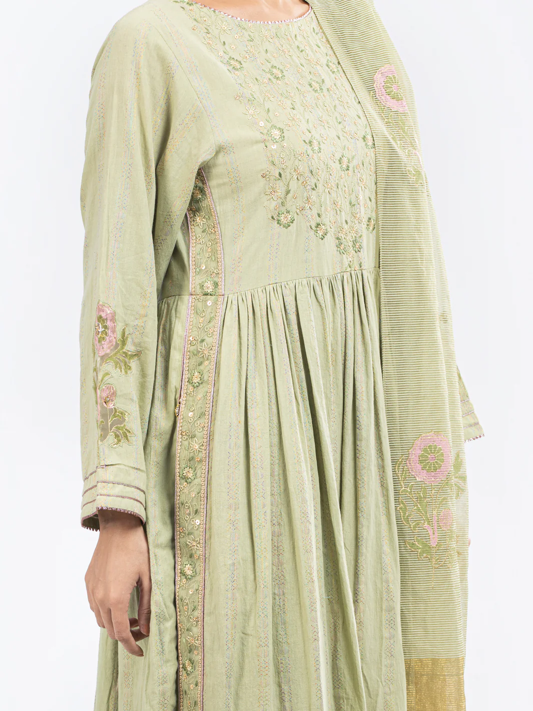 LIGHT GREEN STRIP JACQUARD 3PC STITCHED | ALP-3PS-1803/S AM-2883A - Image 3