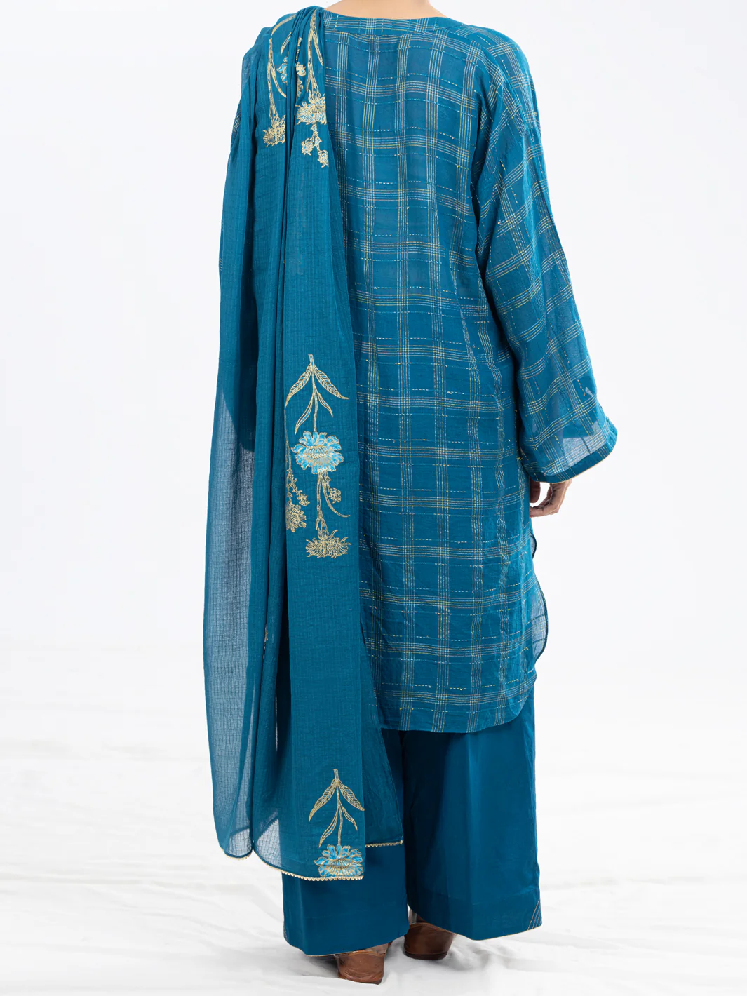 TEAL COTTON DOBBY 3PC UNSTITCHED | ALP-3PS-1804 AM-2901A - Image 2