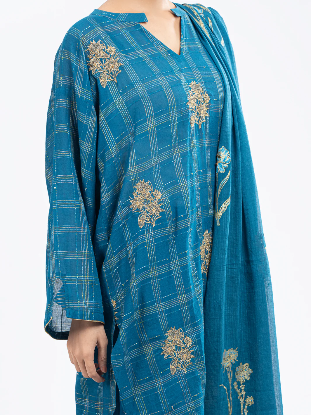 TEAL COTTON DOBBY 3PC UNSTITCHED | ALP-3PS-1804 AM-2901A - Image 3