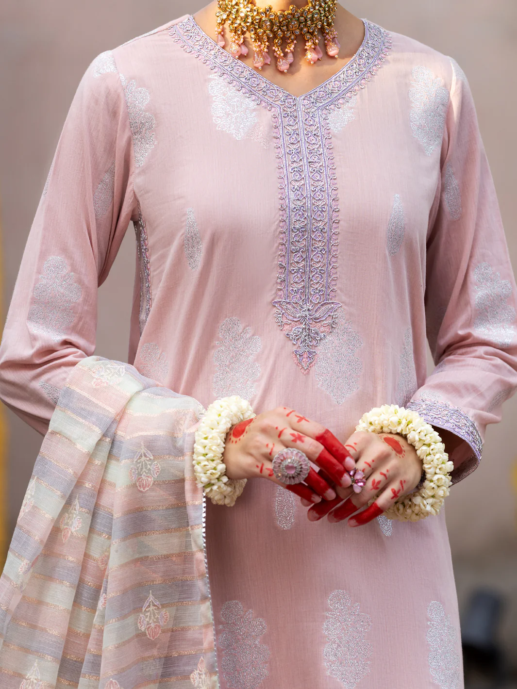 LIGHT PINK JACQUARD 3PC STITCHED | ALP-3PS-1854/S AM-2852A - Image 2