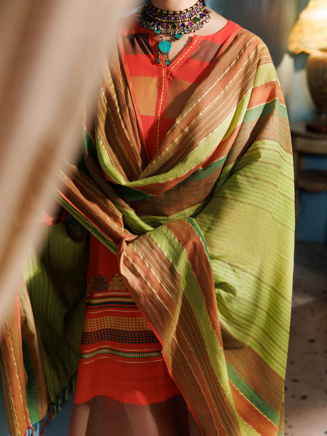 ORANGE YARN DYED 3PC UNSTITCHED | ALP-3PS-1888 AM-2972A - Image 3
