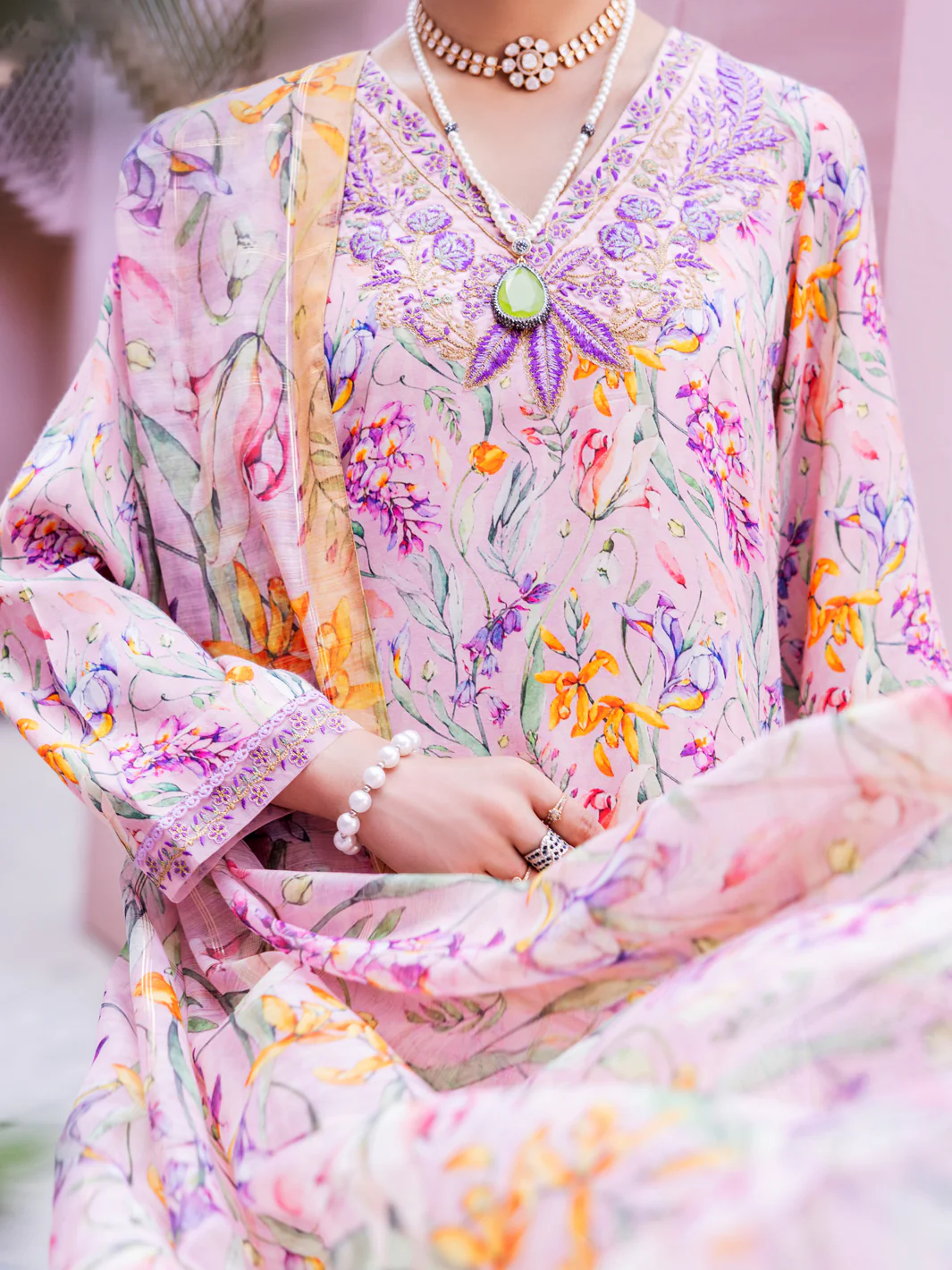 PINK MAPLE SILK 3PC UNSTITCHED | ALP-3PS-1909 FB-1909A - Image 3