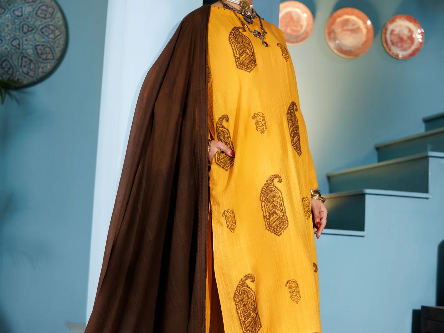 MUSTARD LINO KARA 3PC STITCHED | ALP-3PS-1918/S FB-1918A - Image 4