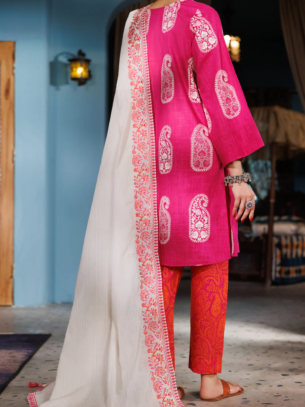 PINK COTTON DOBBY 3PC UNSTITCHED | ALP-3PS-1920 FB-1920A - Image 3