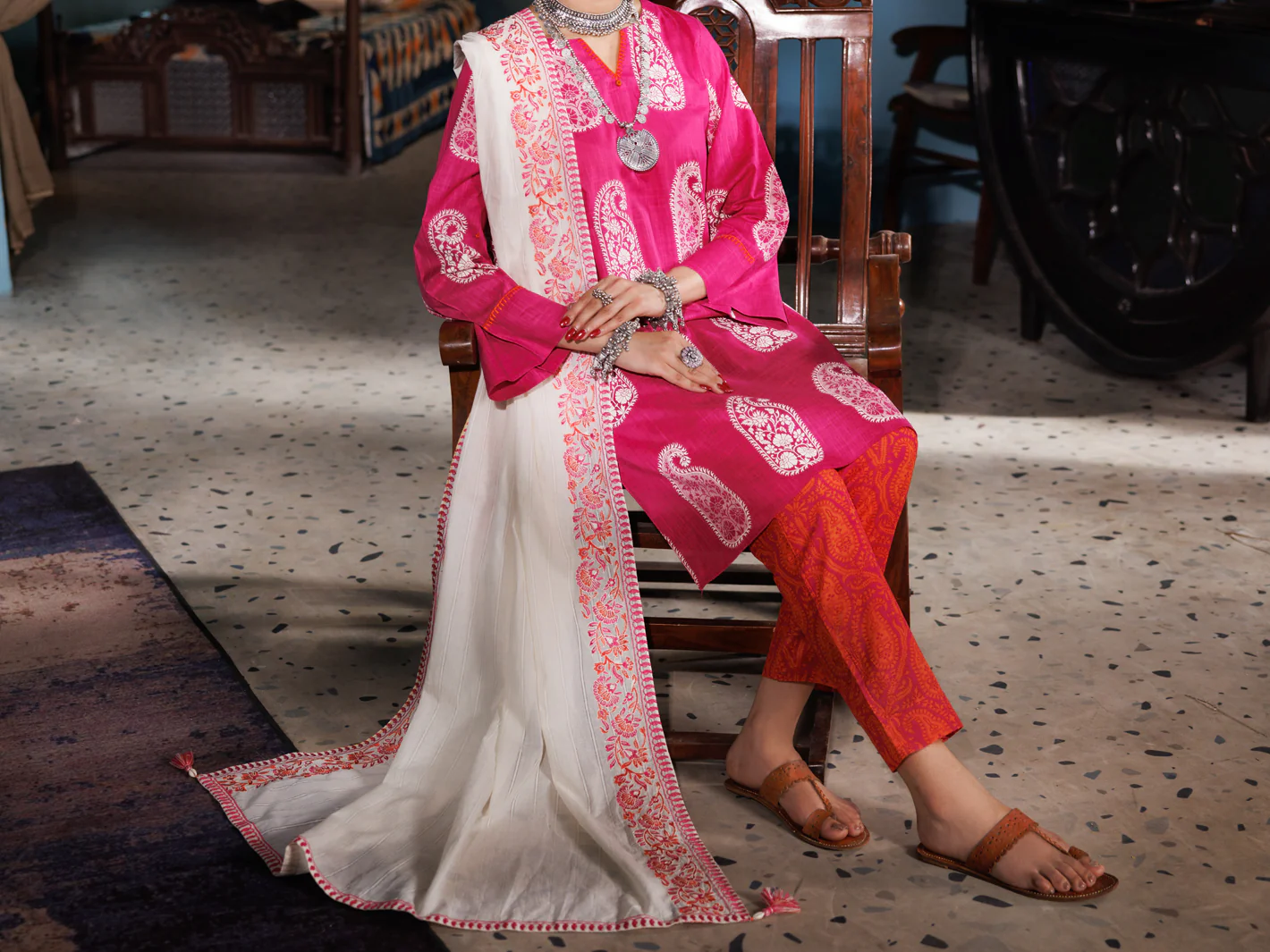 PINK COTTON DOBBY 3PC STITCHED | ALP-3PS-1920/S FB-1920A - Image 4