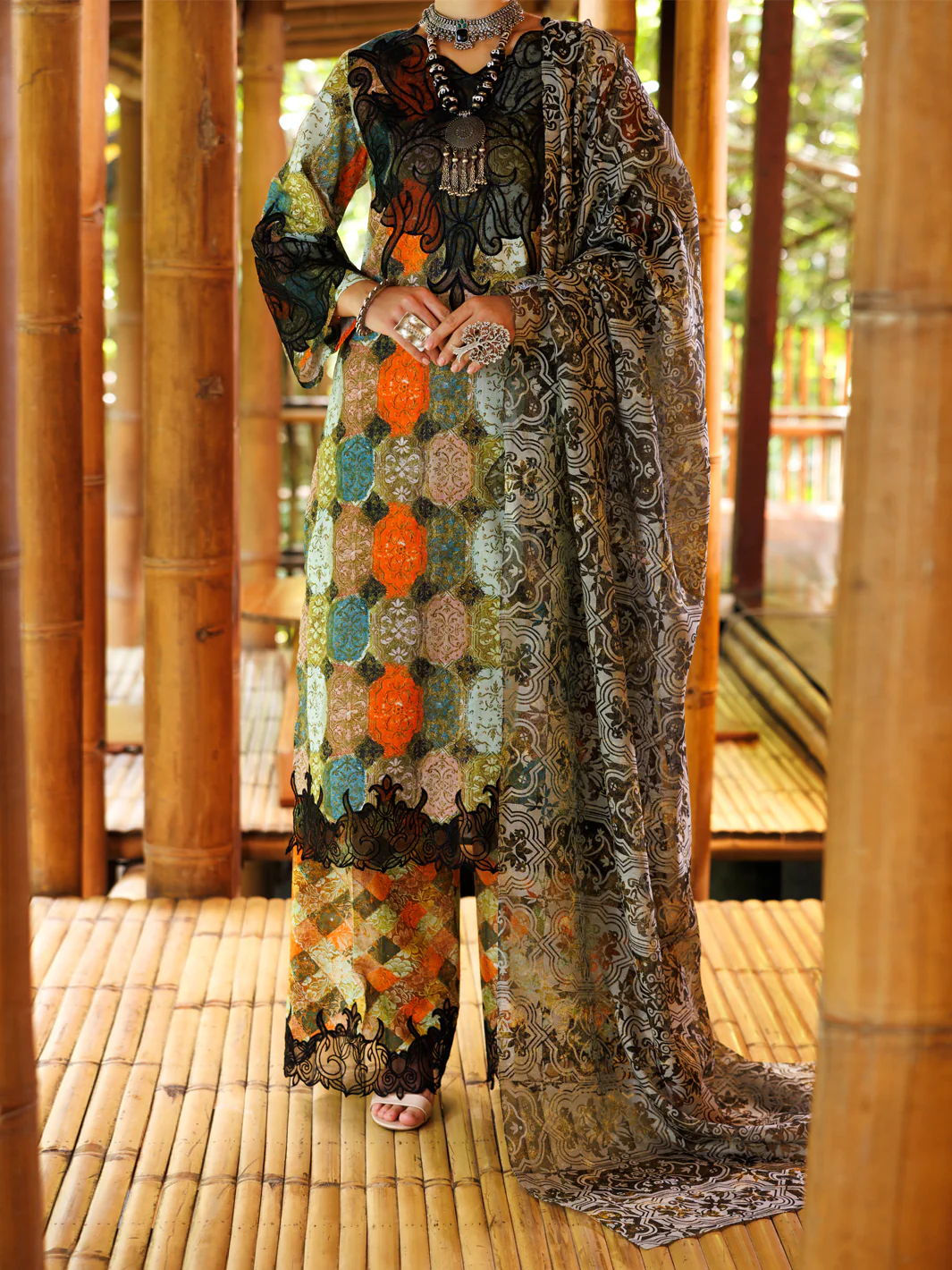 MULTICOLOR LAWN 3PC UNSTITCHED | ALP-3PS-1987 FB-1987A