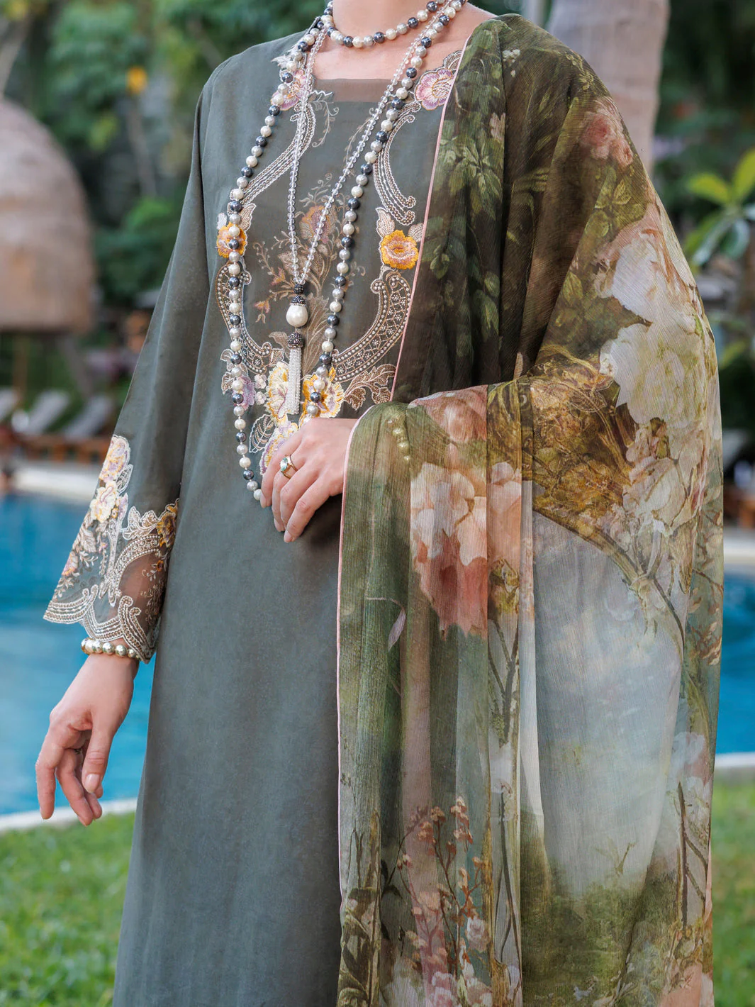 MEHNDI GREEN LAWN 3PC UNSTITCHED | ALP-3PS-1993 FB-1993A - Image 3