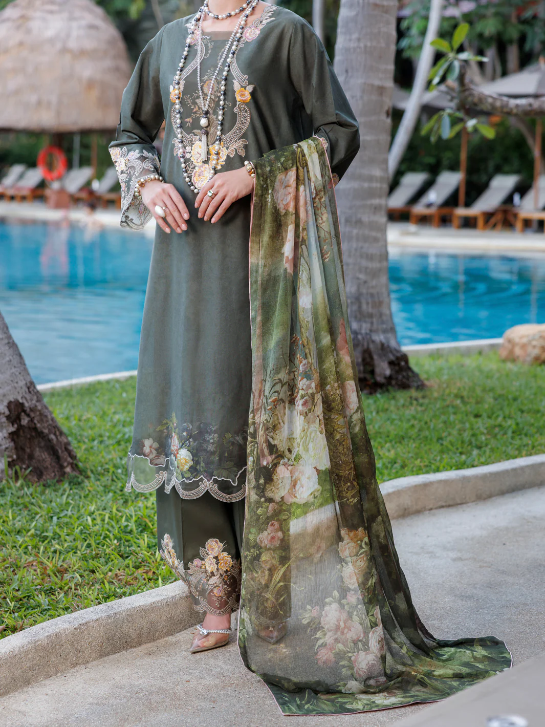 MEHNDI GREEN LAWN 3PC STITCHED | ALP-3PS-1993/S FB-1993A