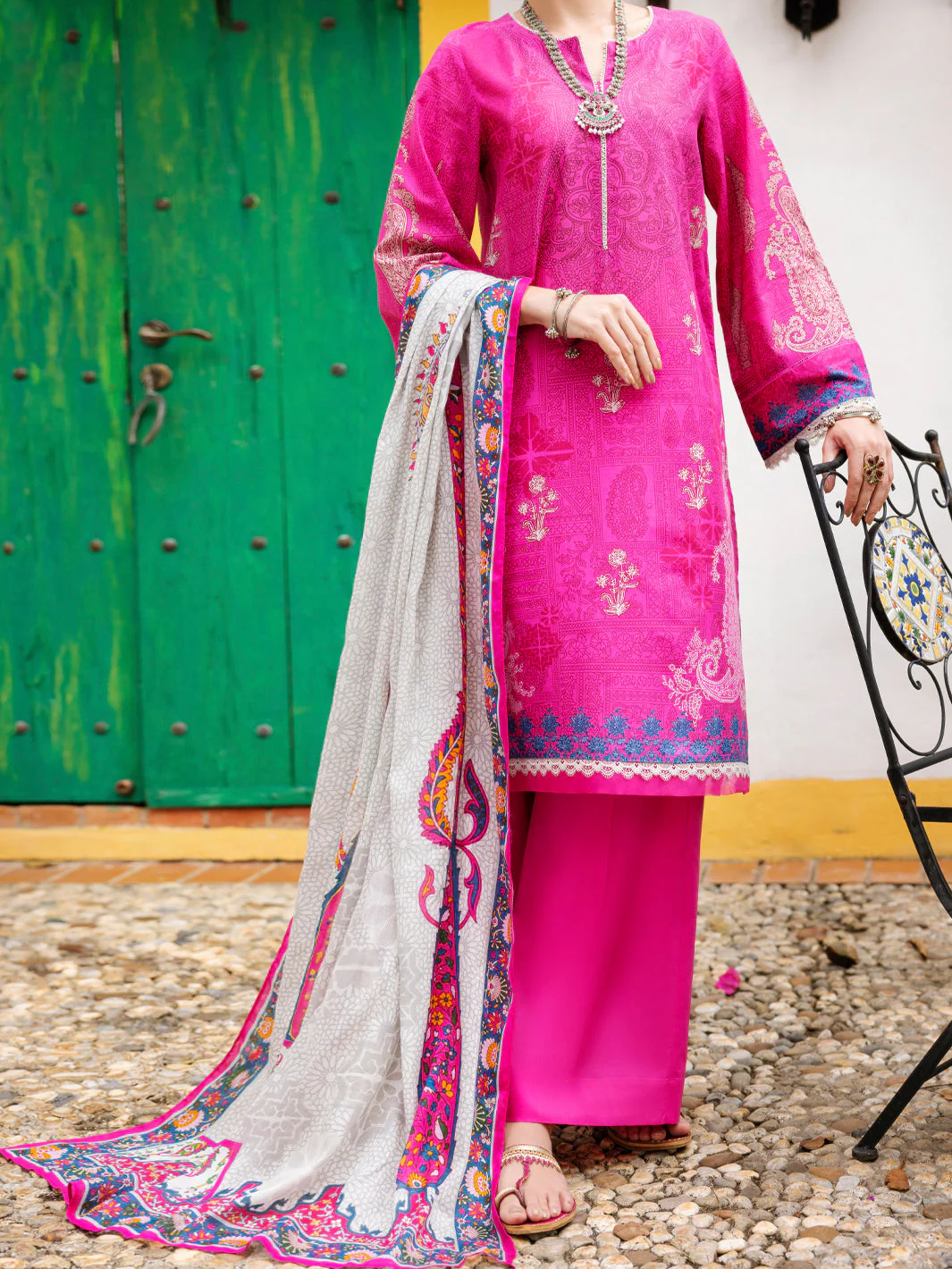 PINK LAWN 3PC UNSTITCHED | ALP-3PS-2000 FB-2000A