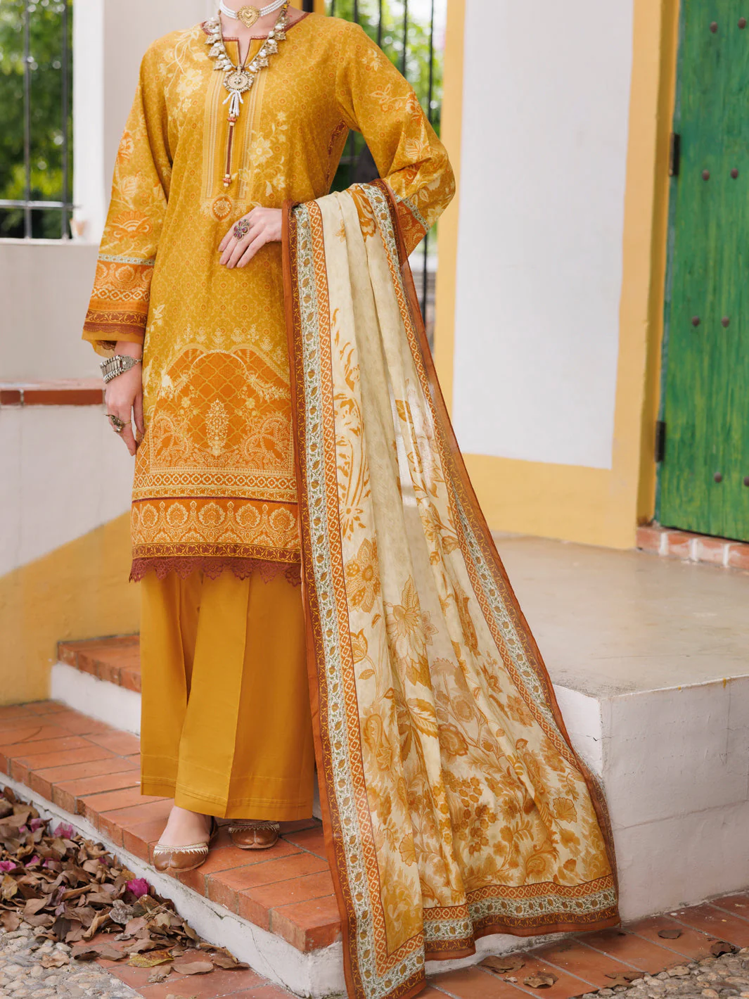 MUSTARD LAWN 3PC UNSTITCHED | ALP-3PS-2001 FB-2001A
