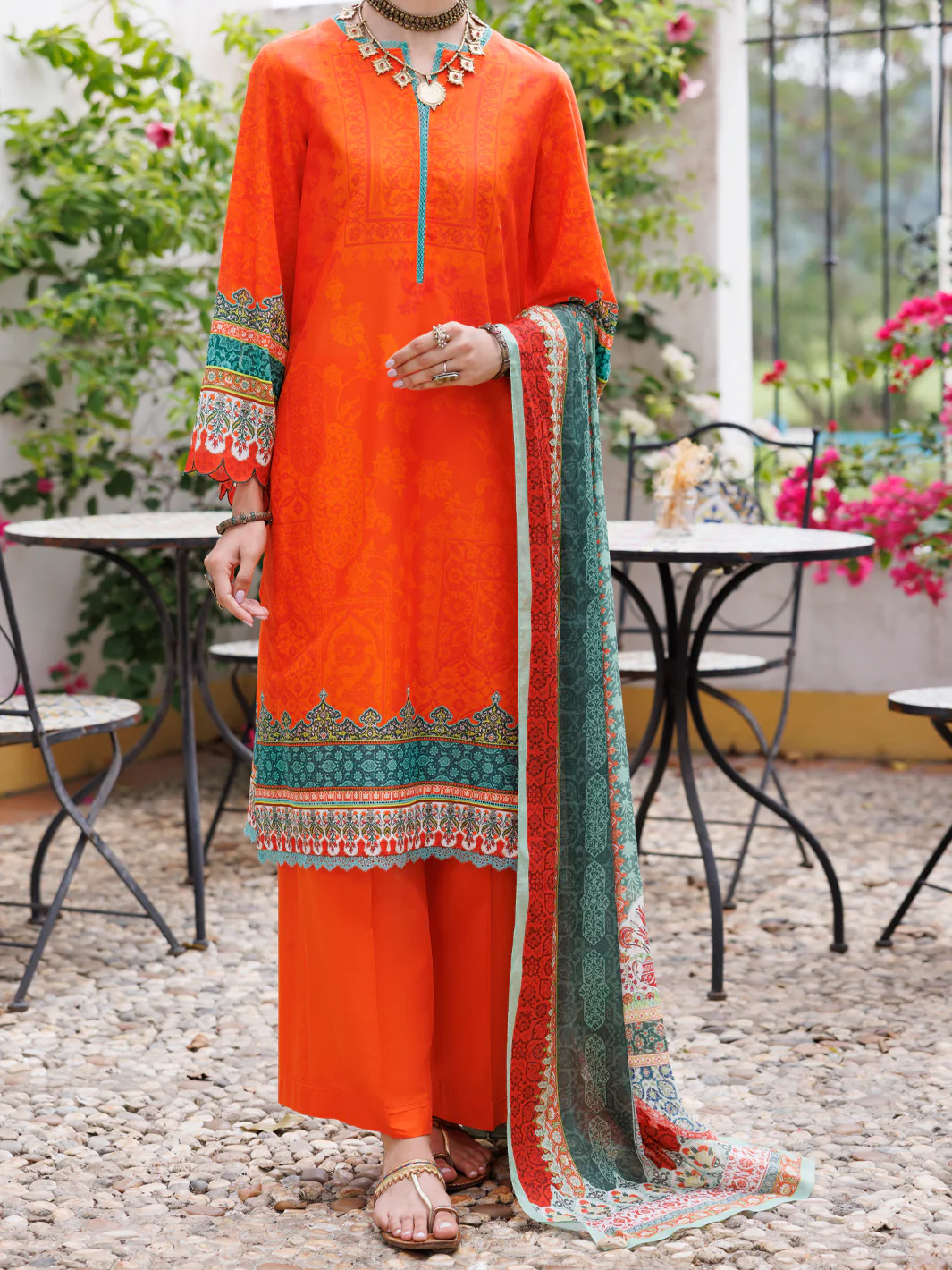 ORANGE LAWN 3PC UNSTITCHED | ALP-3PS-2003 FB-2003A