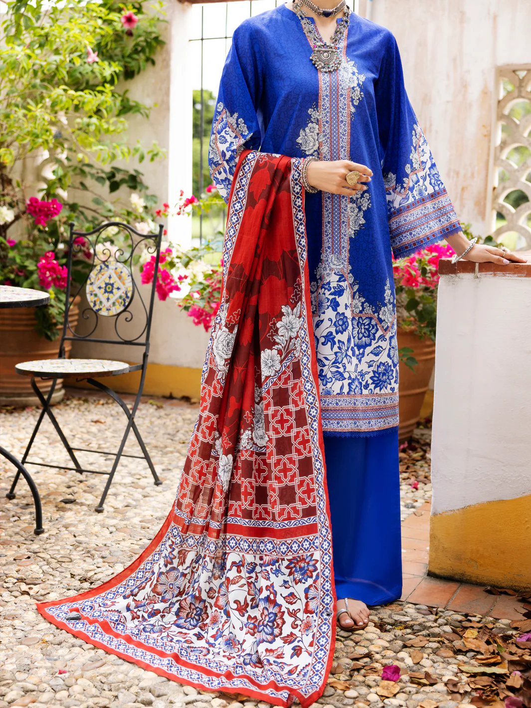 BLUE LAWN 3PC UNSTITCHED | ALP-3PS-2004 FB-2004A