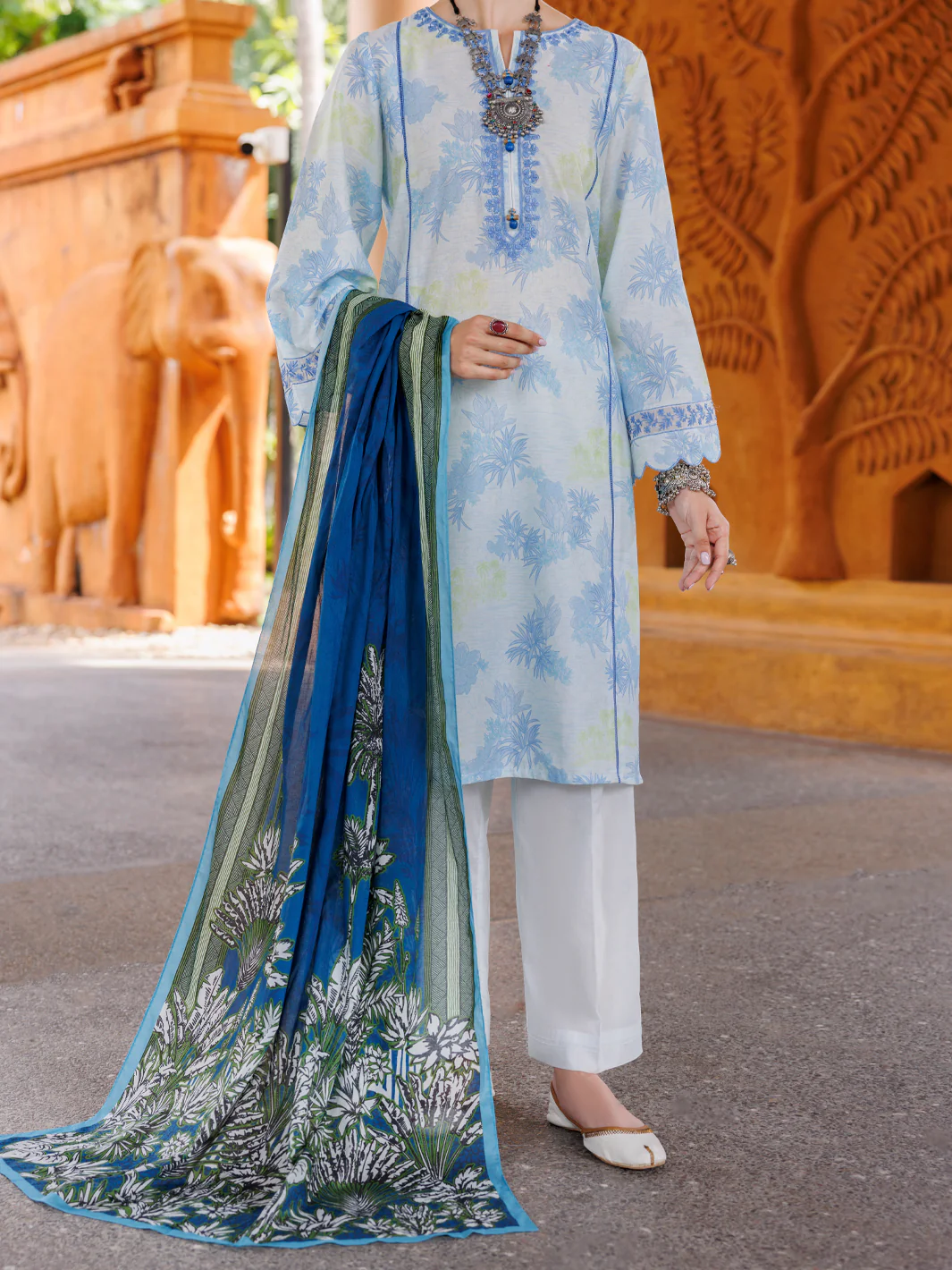 SKY BLUE LAWN 3PC UNSTITCHED | ALP-3PS-2005 FB-2005A