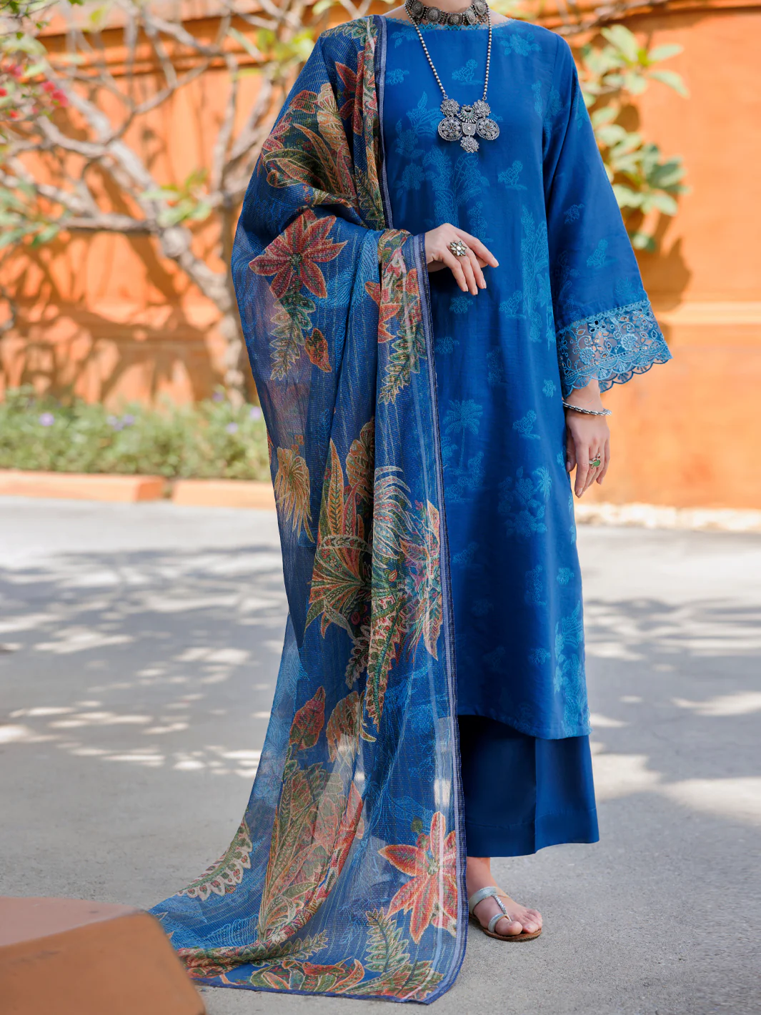 BLUE JACQUARD 3PC UNSTITCHED | ALP-3PS-2011 FB-2011A