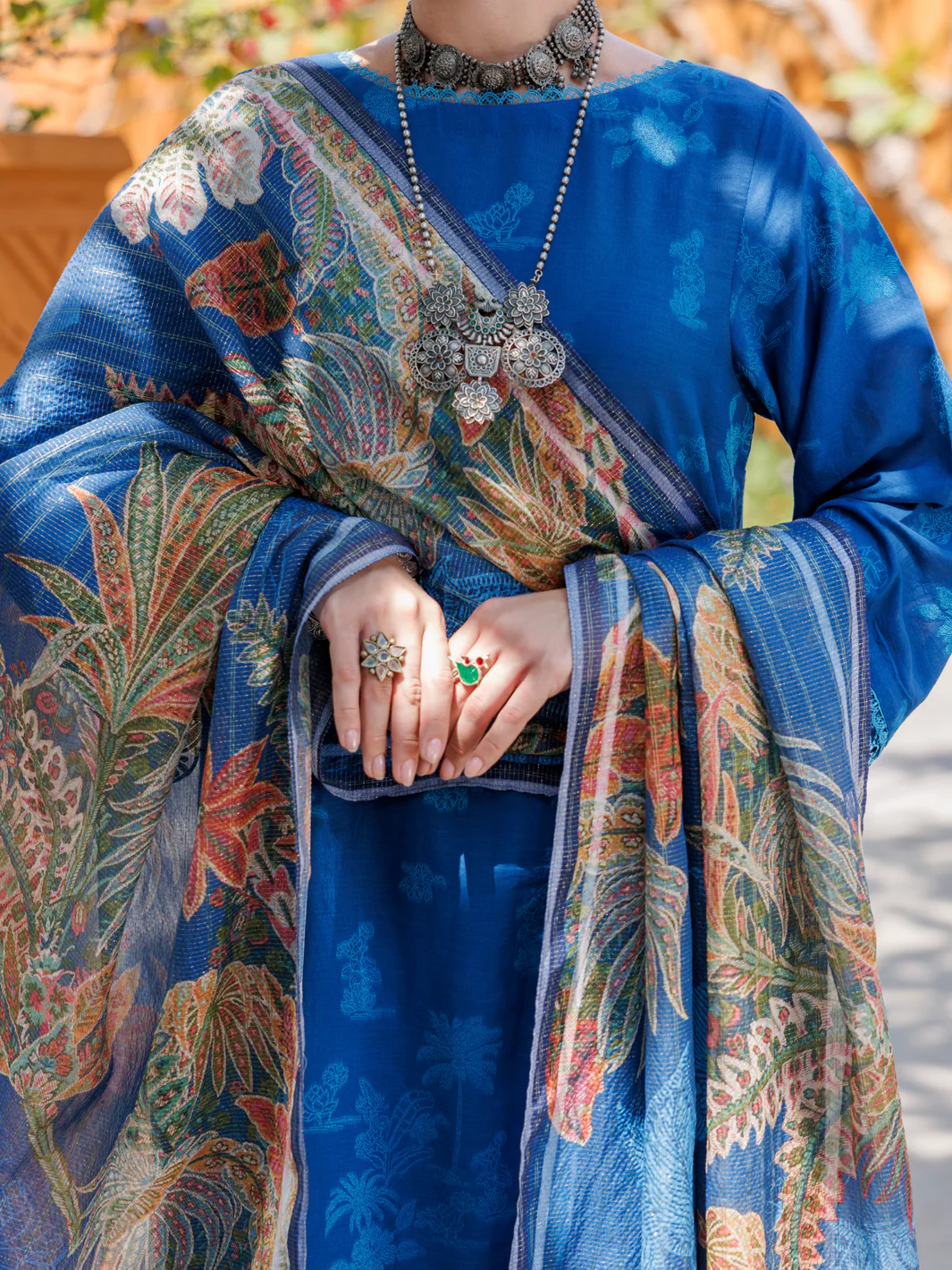 BLUE JACQUARD 3PC UNSTITCHED | ALP-3PS-2011 FB-2011A - Image 3